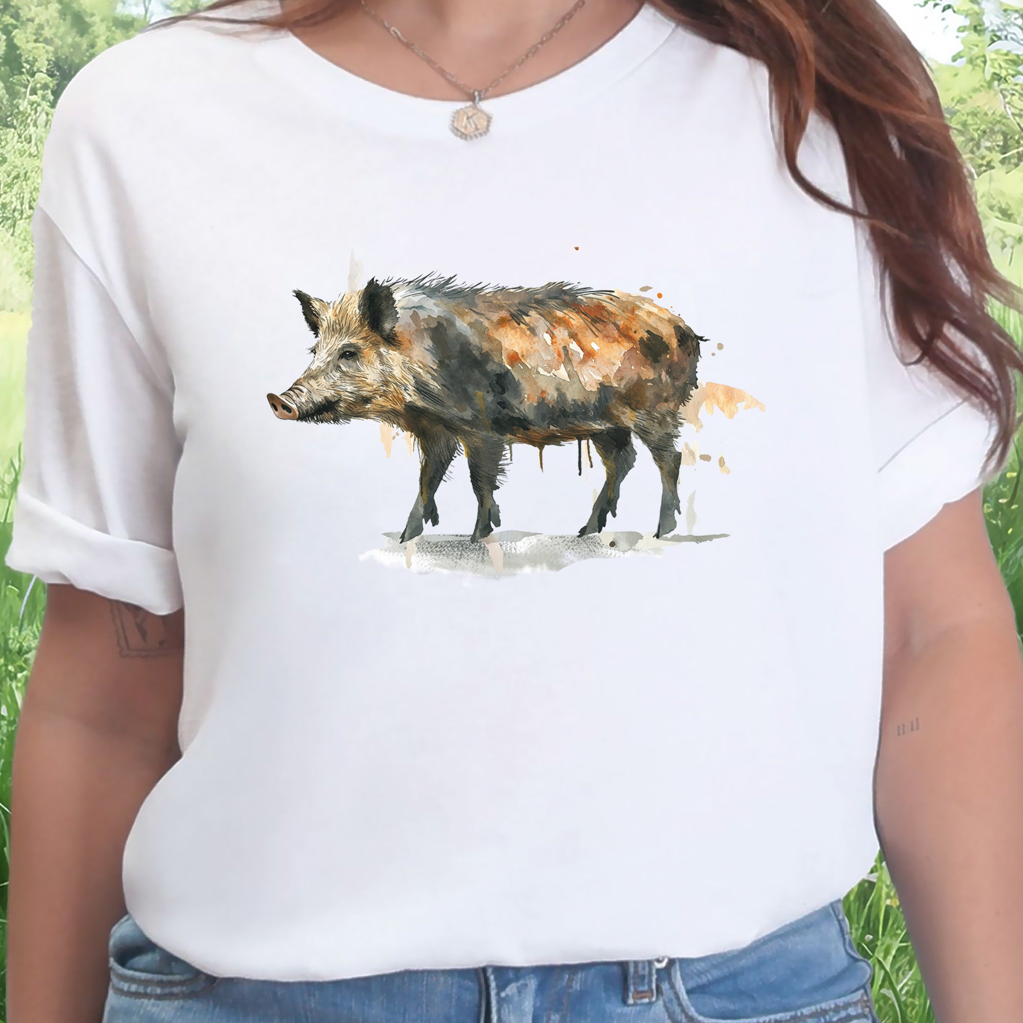 Watercolor Wild Boar T-Shirt – Rustic Nature Lover Gift Tee