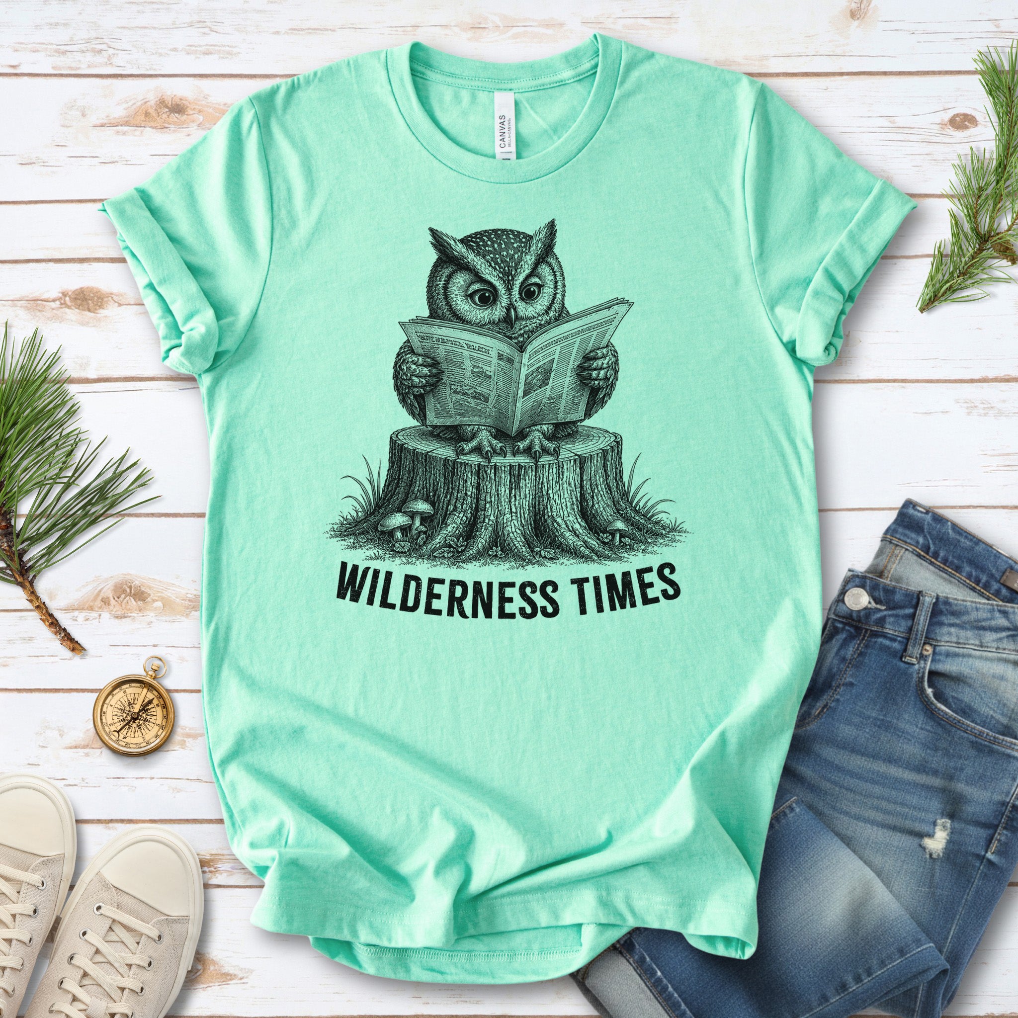 Wilderness Times Owl Reading Newspaper Birdwatching Gift T-Shirt