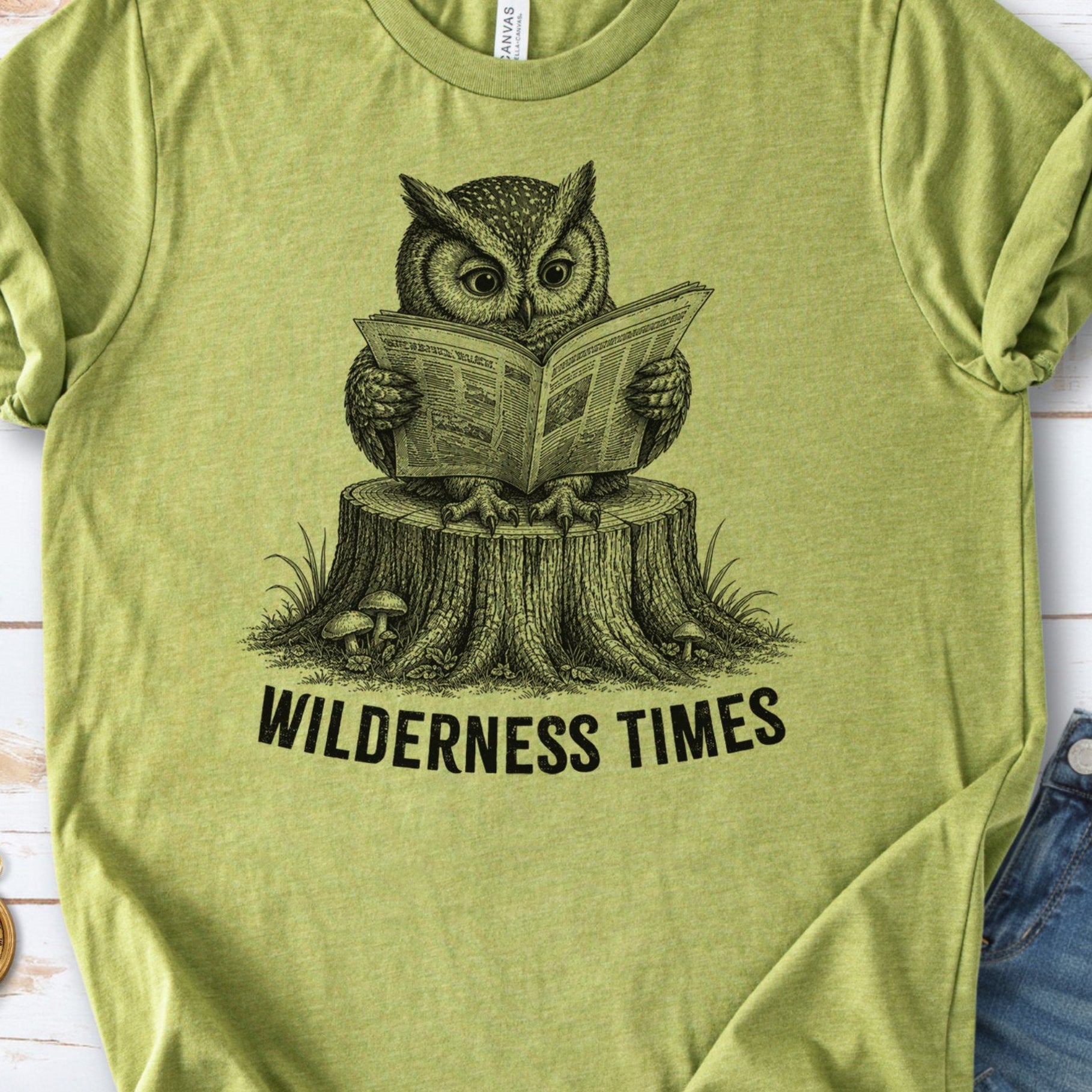 Wilderness Times Owl Reading Newspaper Birdwatching Gift T-Shirt