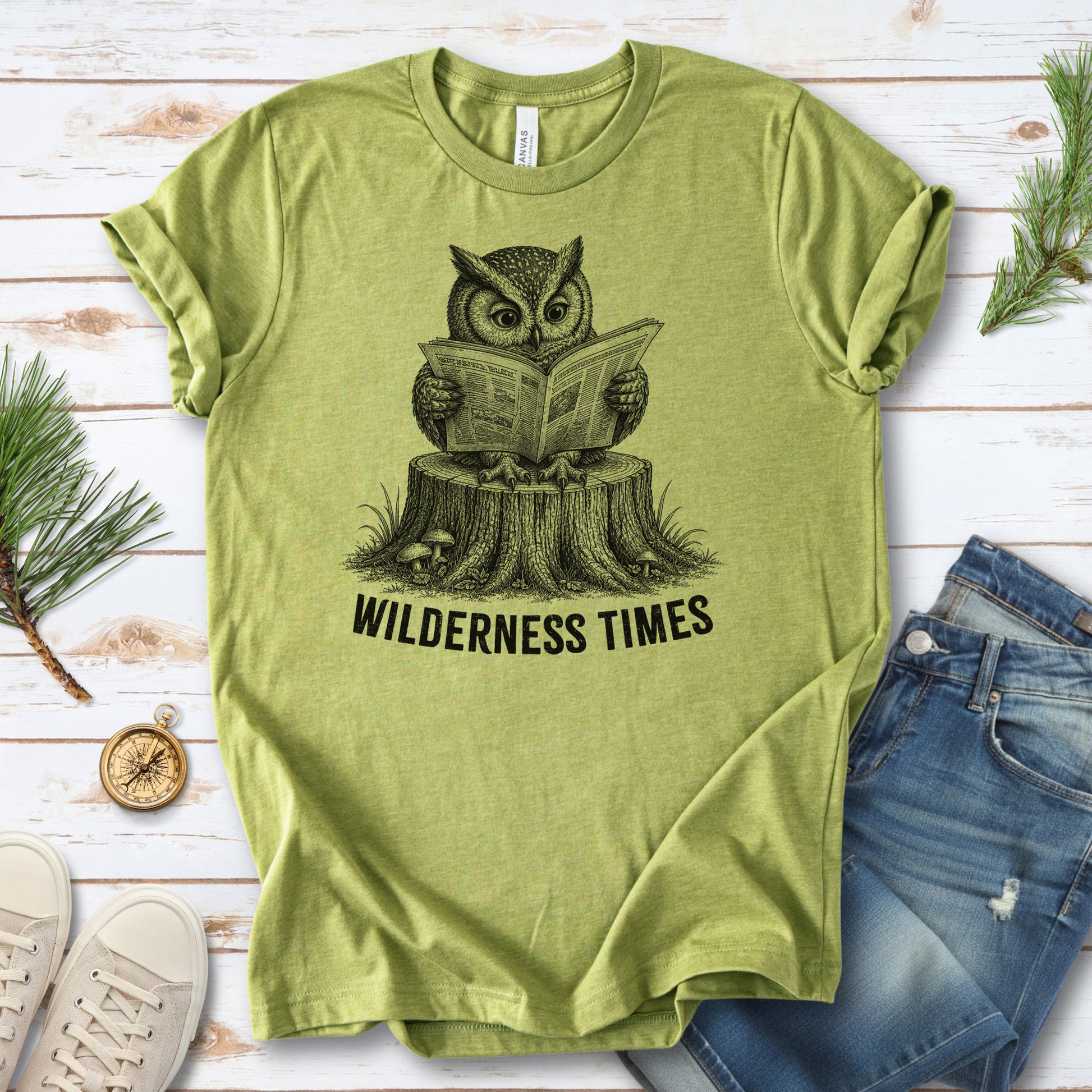 Wilderness Times Owl Reading Newspaper Birdwatching Gift T-Shirt