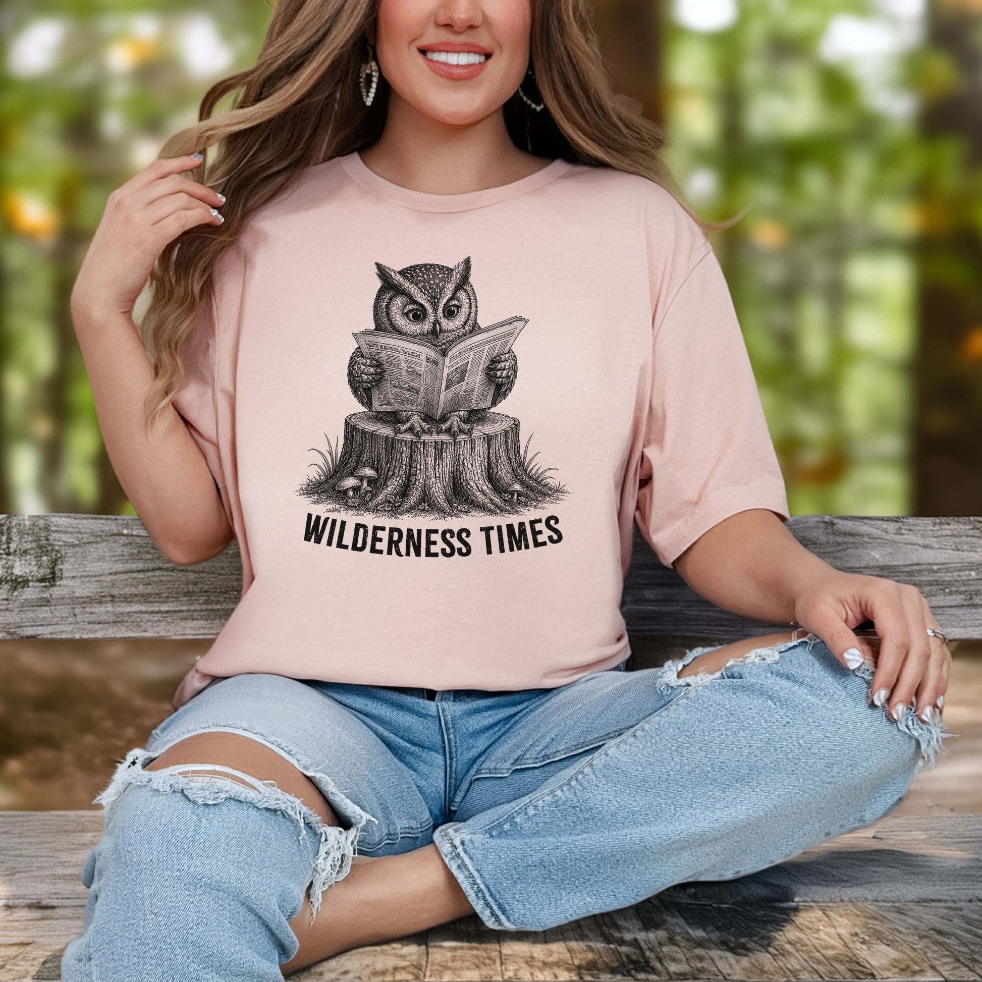Wilderness Times Owl Reading Newspaper Birdwatching Gift T-Shirt