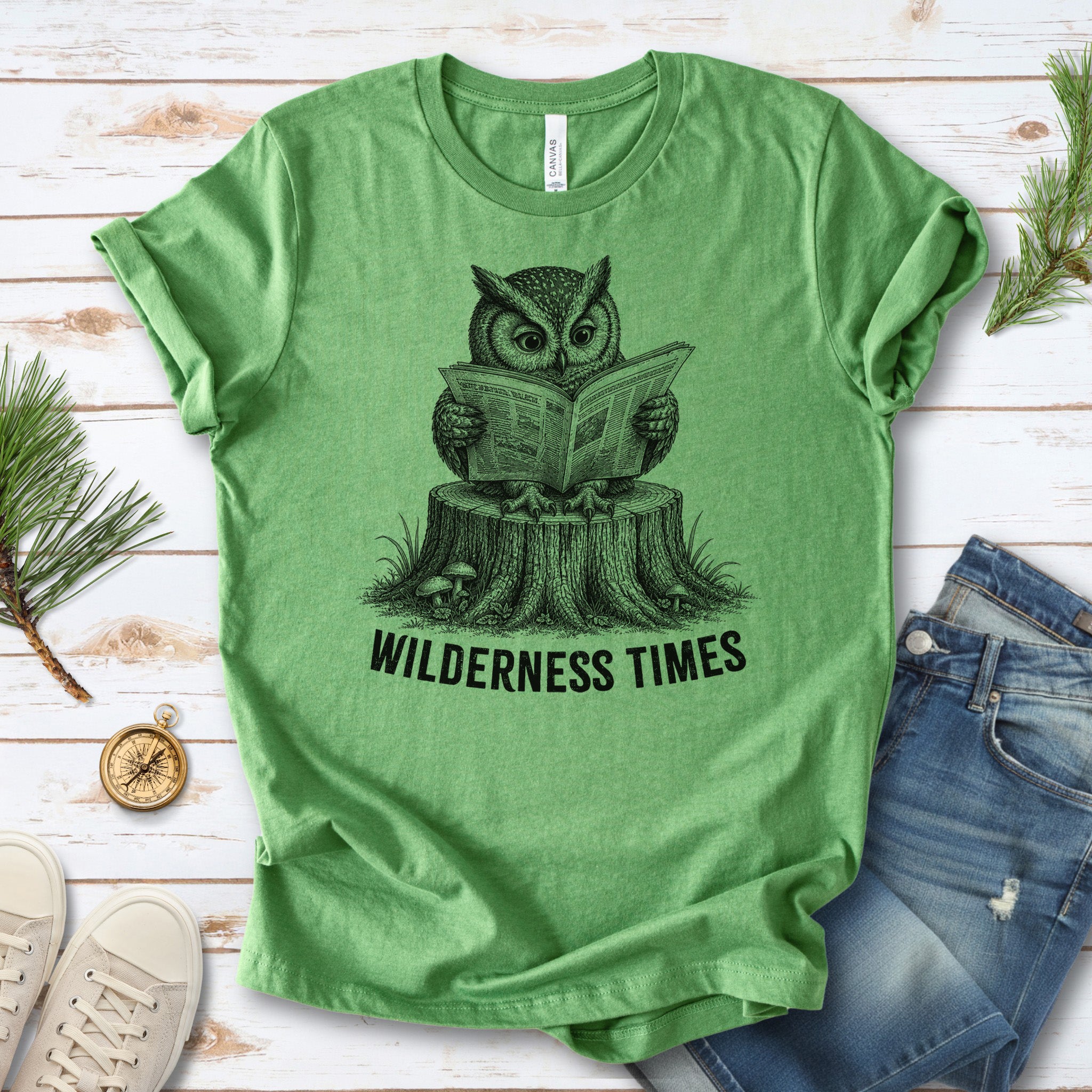 Wilderness Times Owl Reading Newspaper Birdwatching Gift T-Shirt