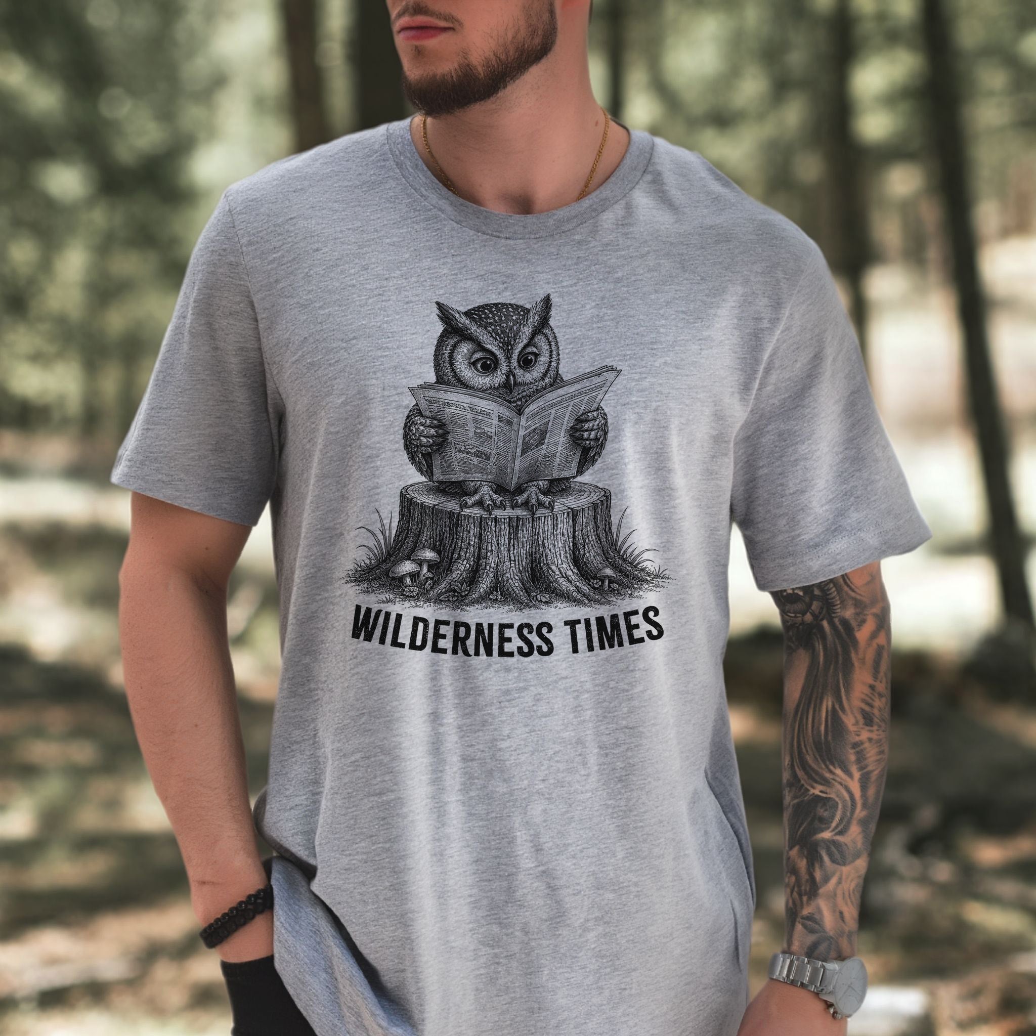 Wilderness Times Owl Reading Newspaper Birdwatching Gift T-Shirt