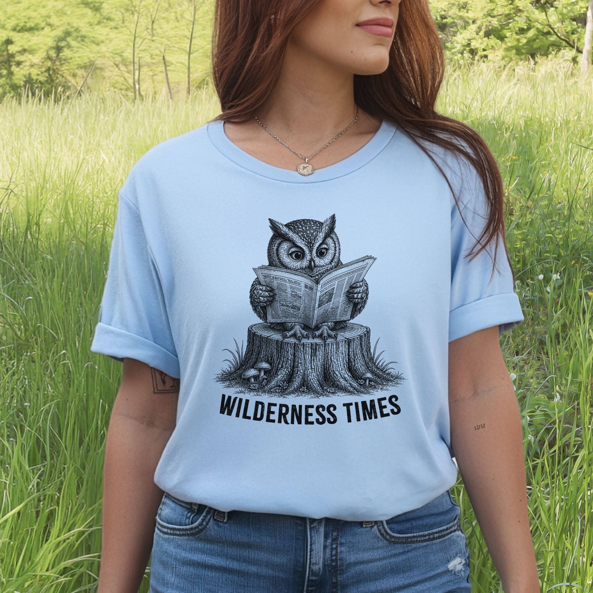 Wilderness Times Owl Reading Newspaper Birdwatching Gift T-Shirt