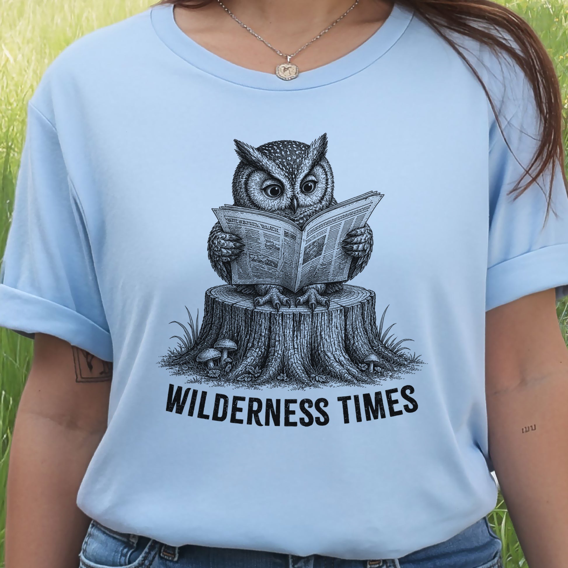 Wilderness Times Owl Reading Newspaper Birdwatching Gift T-Shirt