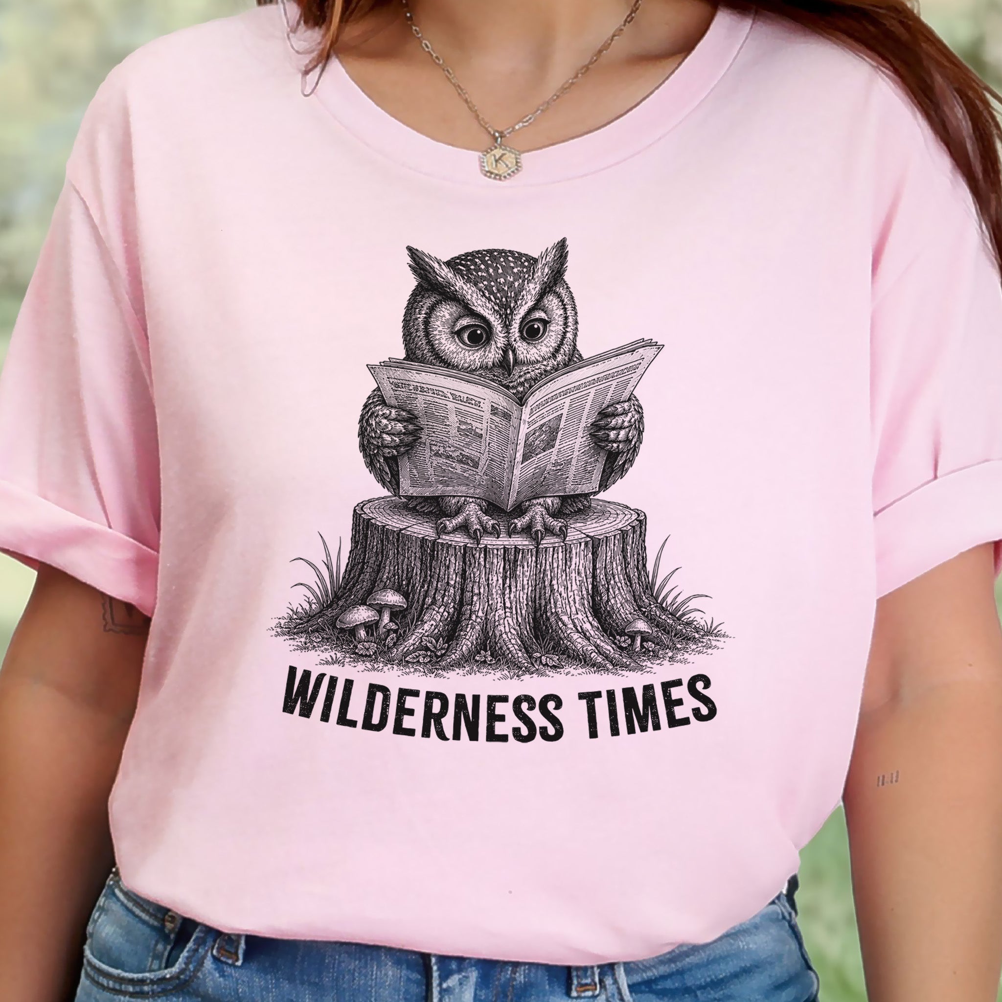Wilderness Times Owl Reading Newspaper Birdwatching Gift T-Shirt