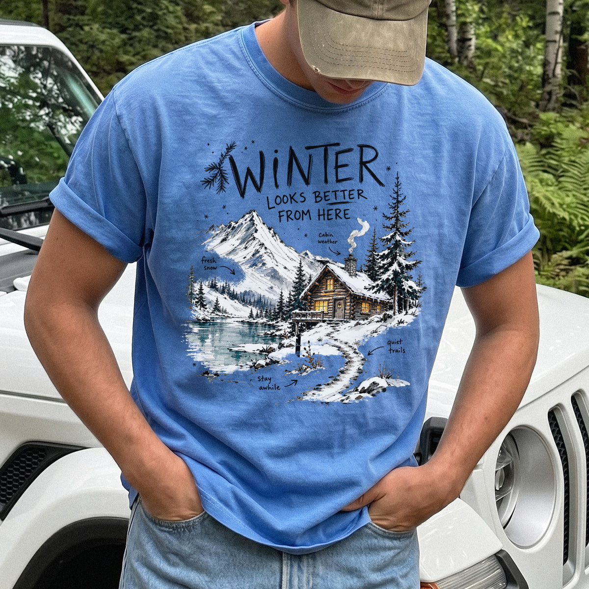 Winter Looks Better From Here Comfort Colors Shirt – Cozy Cabin Lake Tee