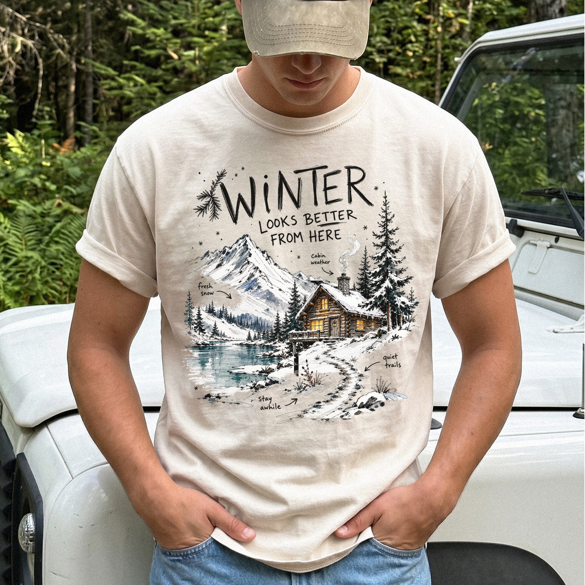 Winter Looks Better From Here Comfort Colors Shirt – Cozy Cabin Lake Tee