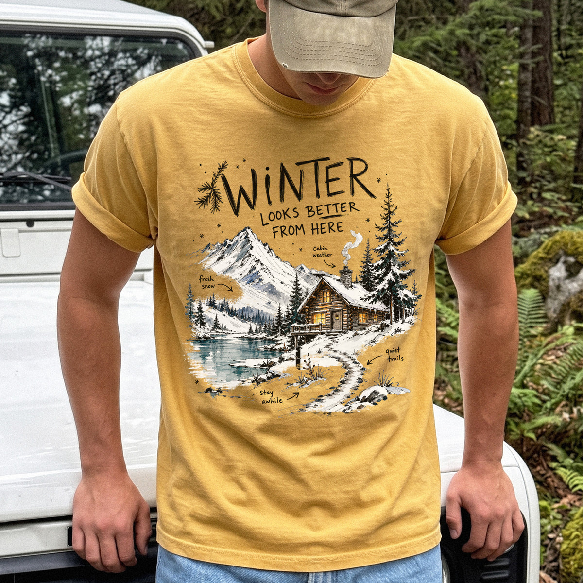 Winter Looks Better From Here Comfort Colors Shirt – Cozy Cabin Lake Tee