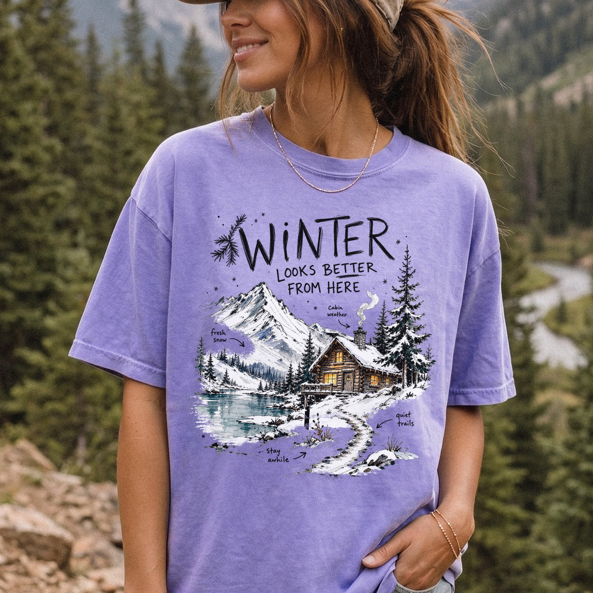 Winter Looks Better From Here Comfort Colors Shirt – Cozy Cabin Lake Tee