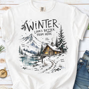 Winter Looks Better From Here Comfort Colors Shirt – Cozy Cabin Lake Tee