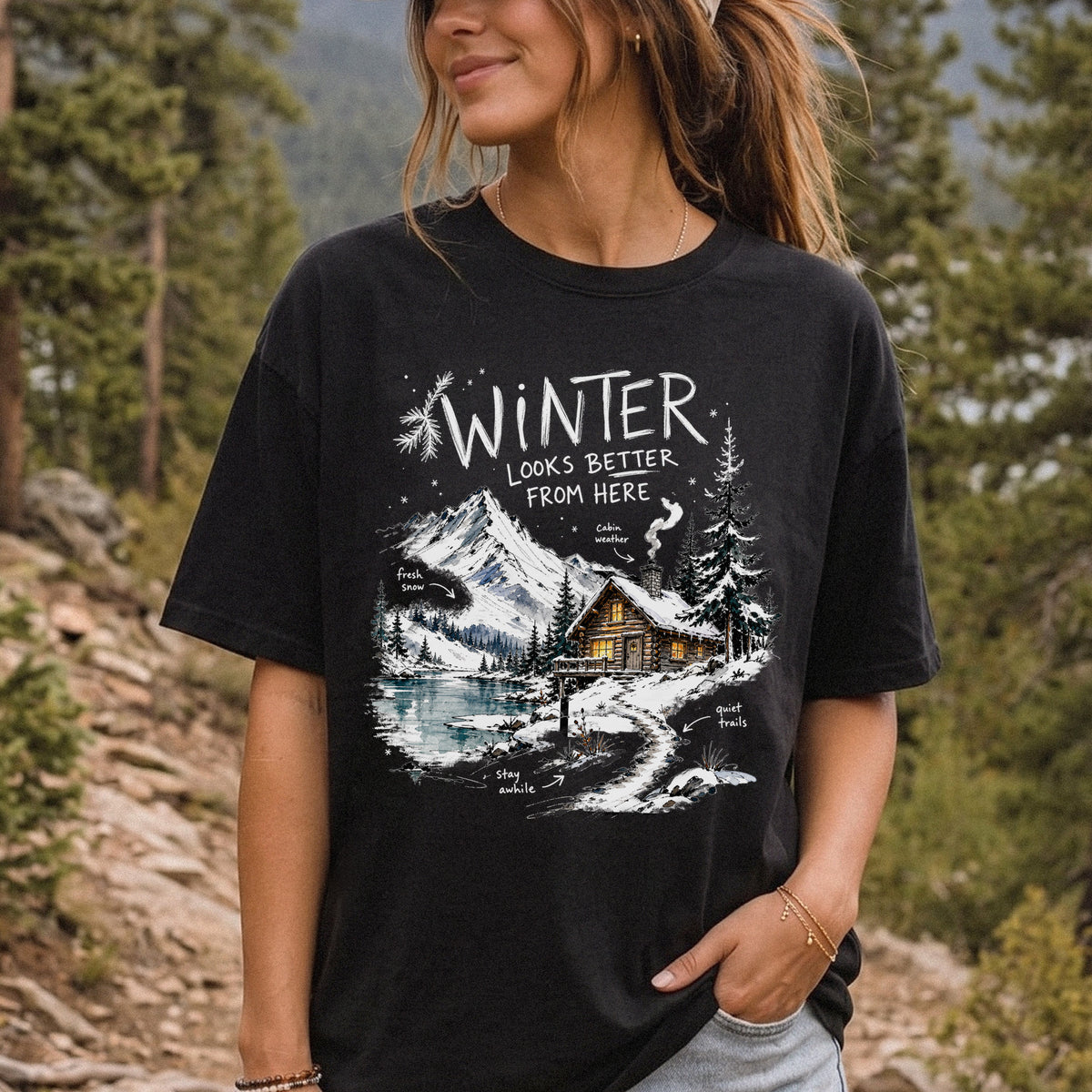 Winter Looks Better From Here Comfort Colors Shirt – Cozy Cabin Lake Tee