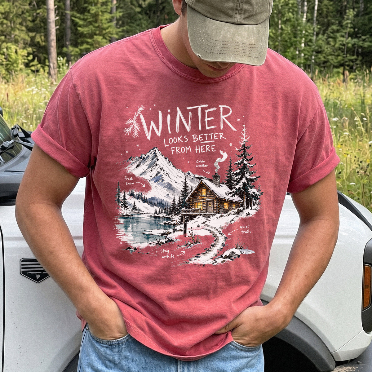 Winter Looks Better From Here Comfort Colors Shirt – Cozy Cabin Lake Tee