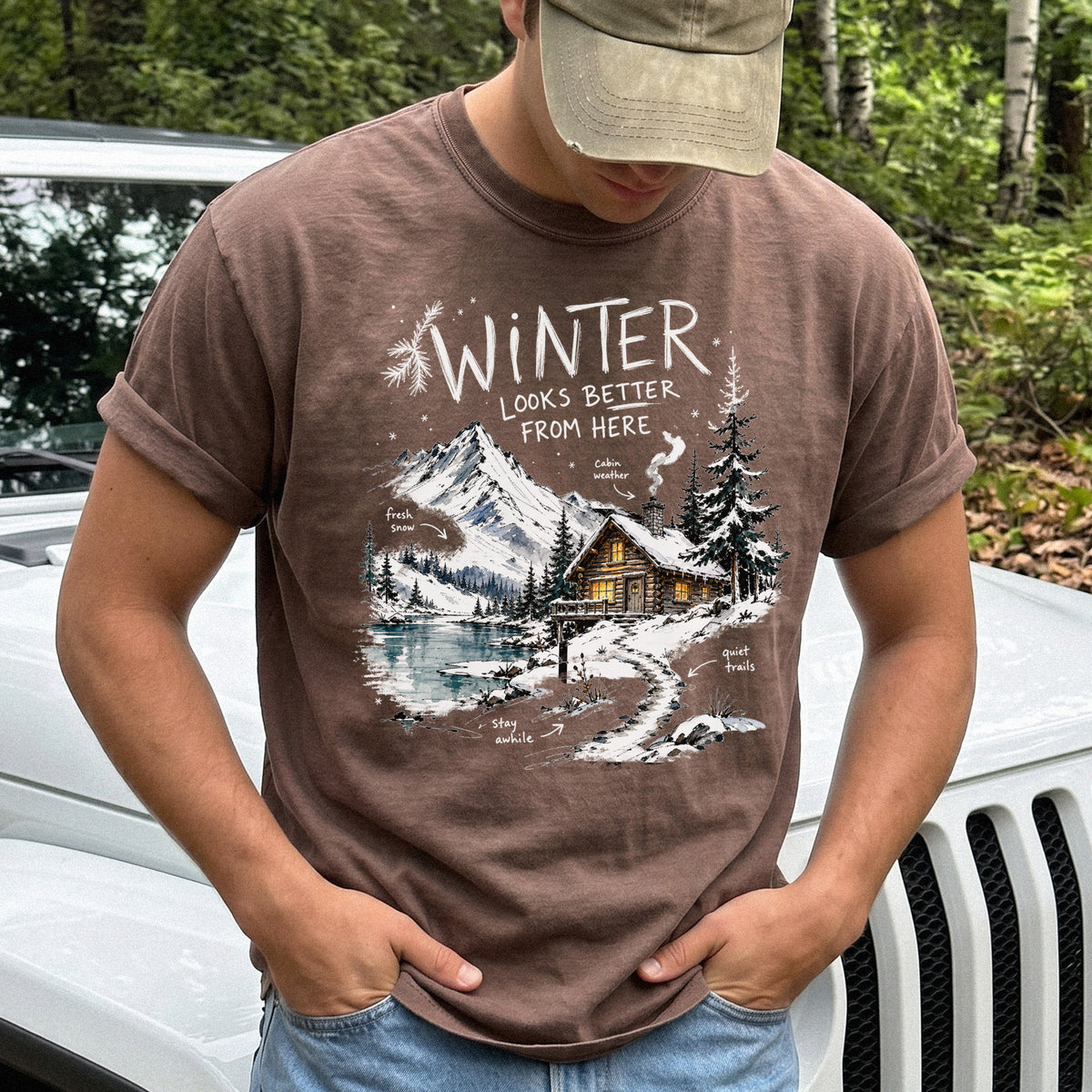 Winter Looks Better From Here Comfort Colors Shirt – Cozy Cabin Lake Tee