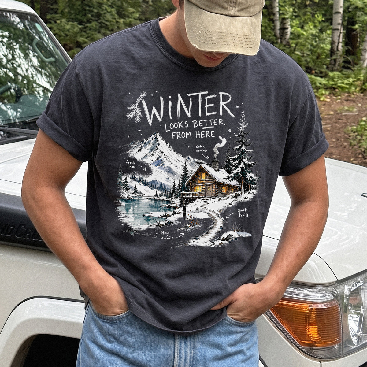 Winter Looks Better From Here Comfort Colors Shirt – Cozy Cabin Lake Tee