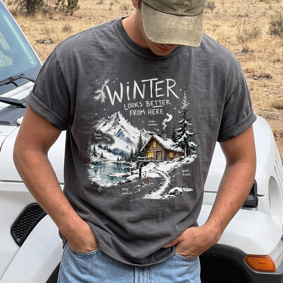 Winter Looks Better From Here Comfort Colors Shirt – Cozy Cabin Lake Tee