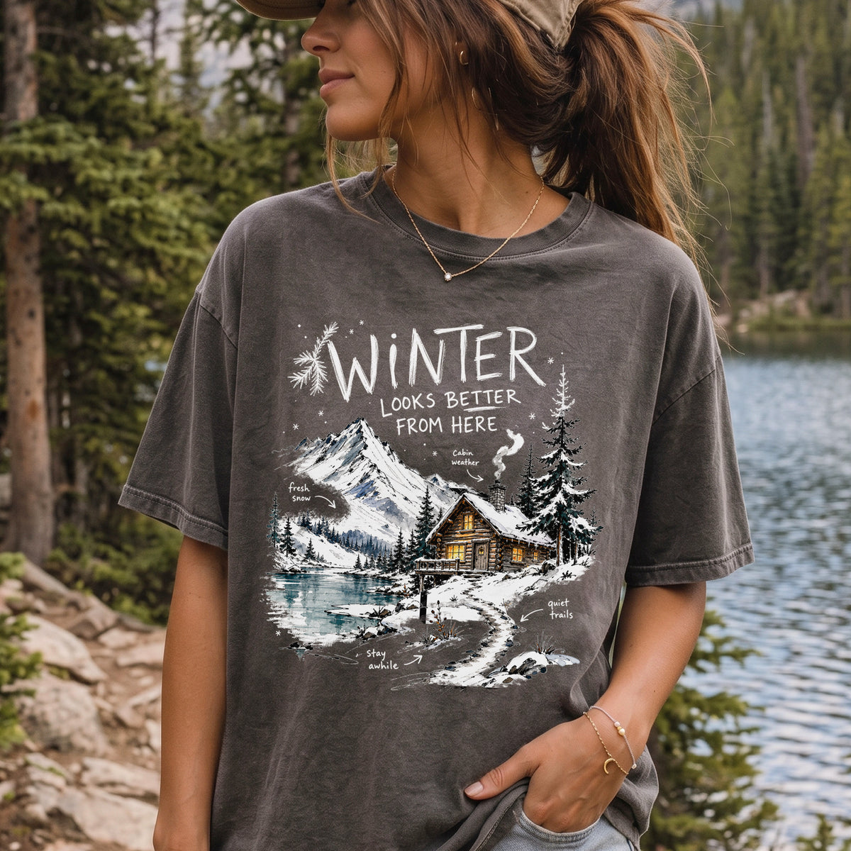 Winter Looks Better From Here Comfort Colors Shirt – Cozy Cabin Lake Tee