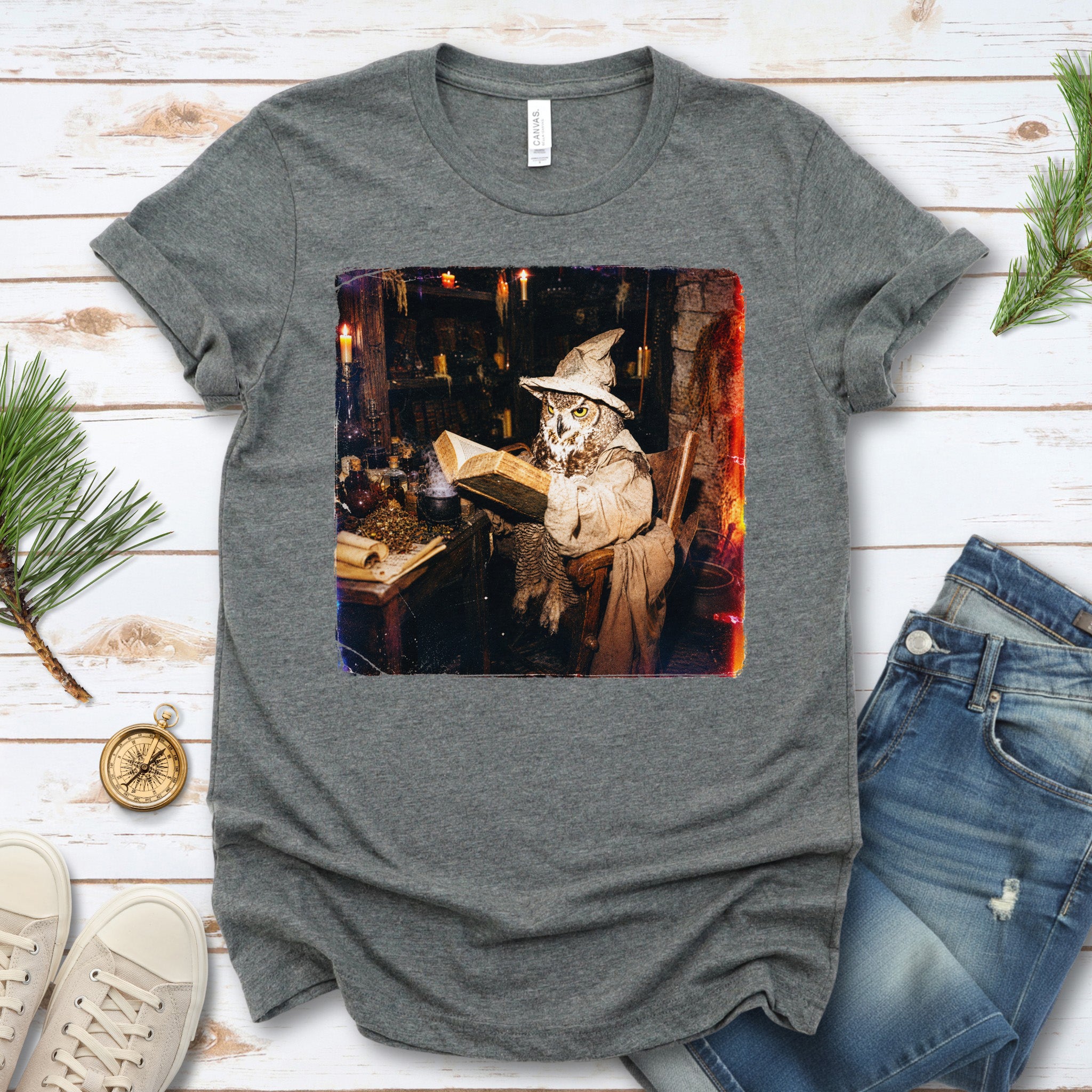 The Spellbound Owl Wizard Dark Academia Fantasy T-Shirt