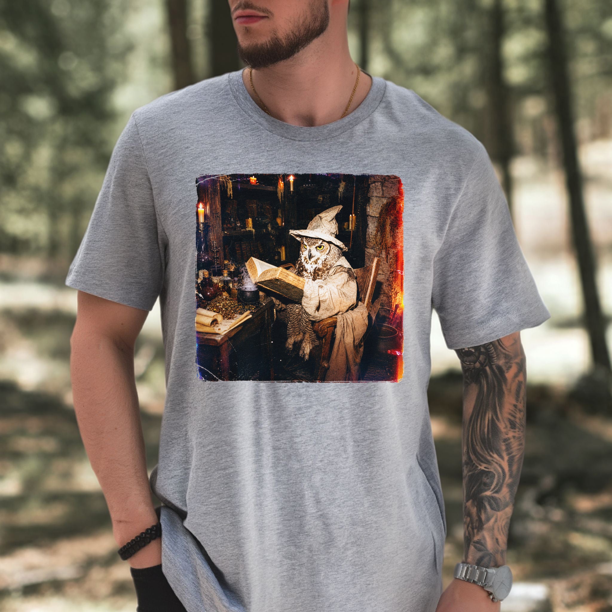 The Spellbound Owl Wizard Dark Academia Fantasy T-Shirt