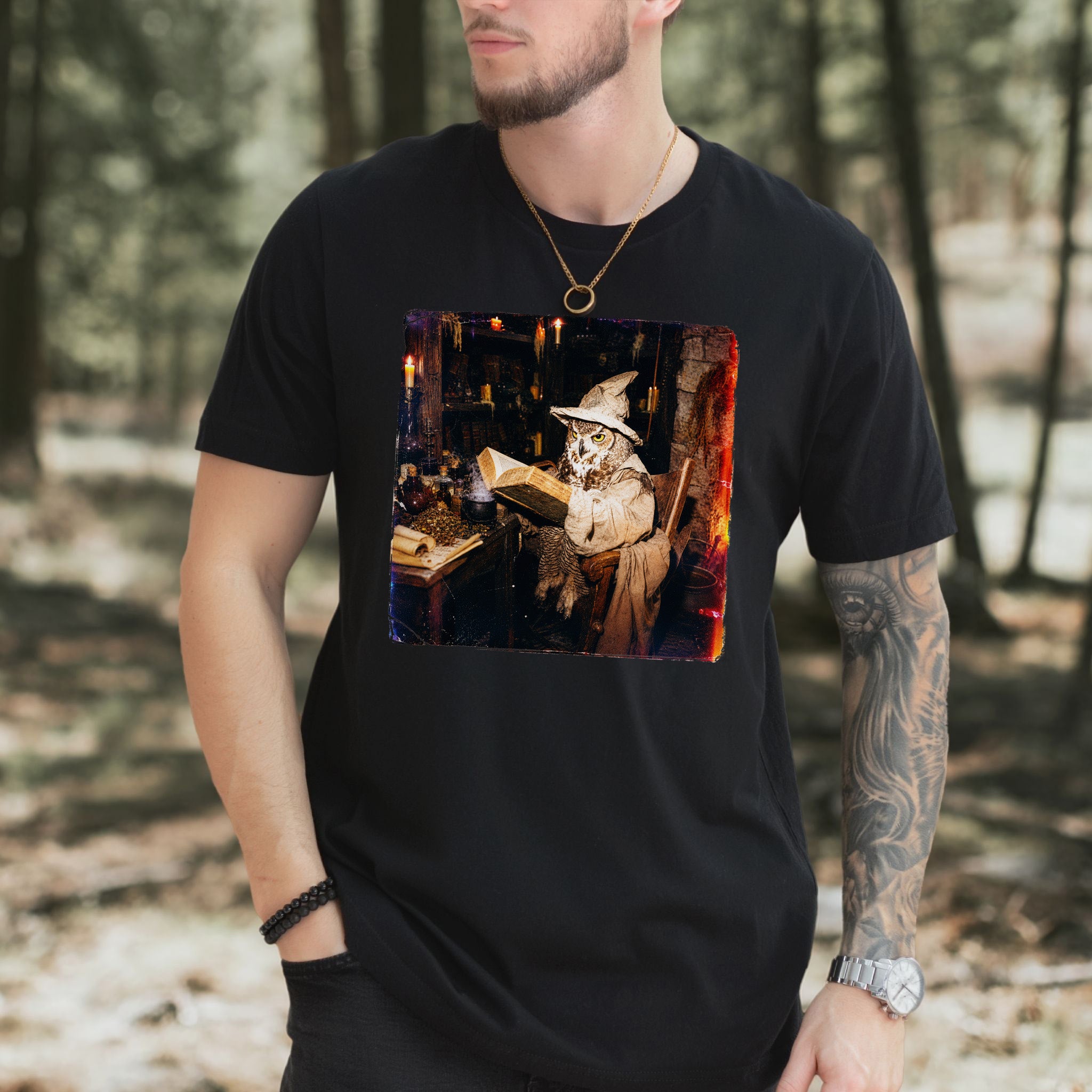 The Spellbound Owl Wizard Dark Academia Fantasy T-Shirt