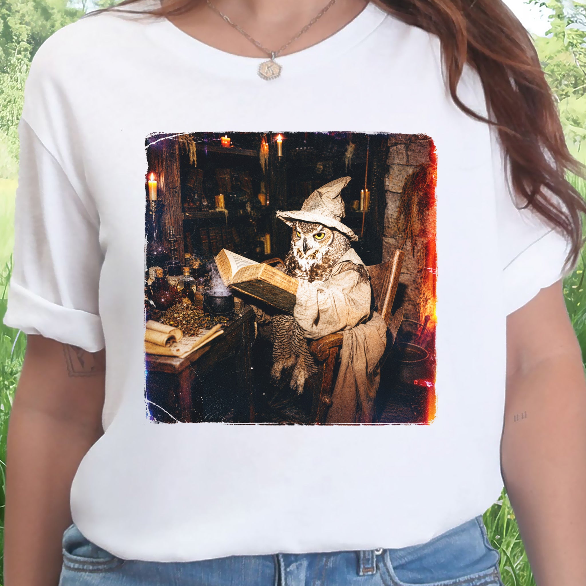 The Spellbound Owl Wizard Dark Academia Fantasy T-Shirt
