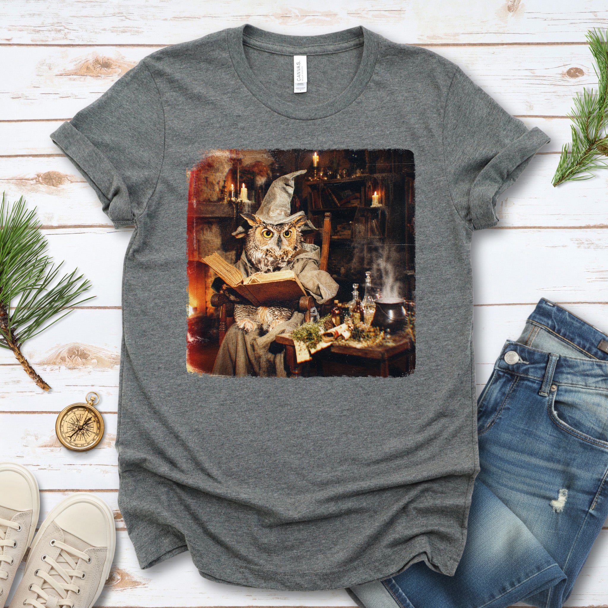 Wizard Owl Dark Academia Fantasy Bookish Forest Magic Gift T-Shirt