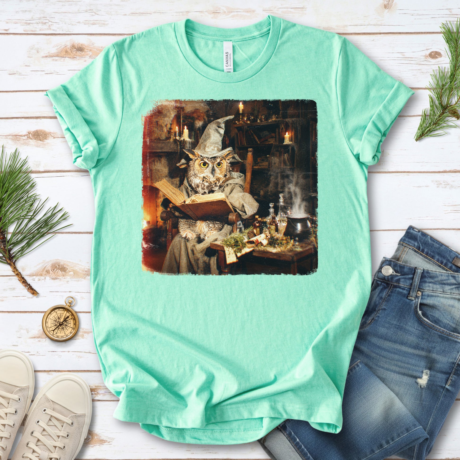 Wizard Owl Dark Academia Fantasy Bookish Forest Magic Gift T-Shirt