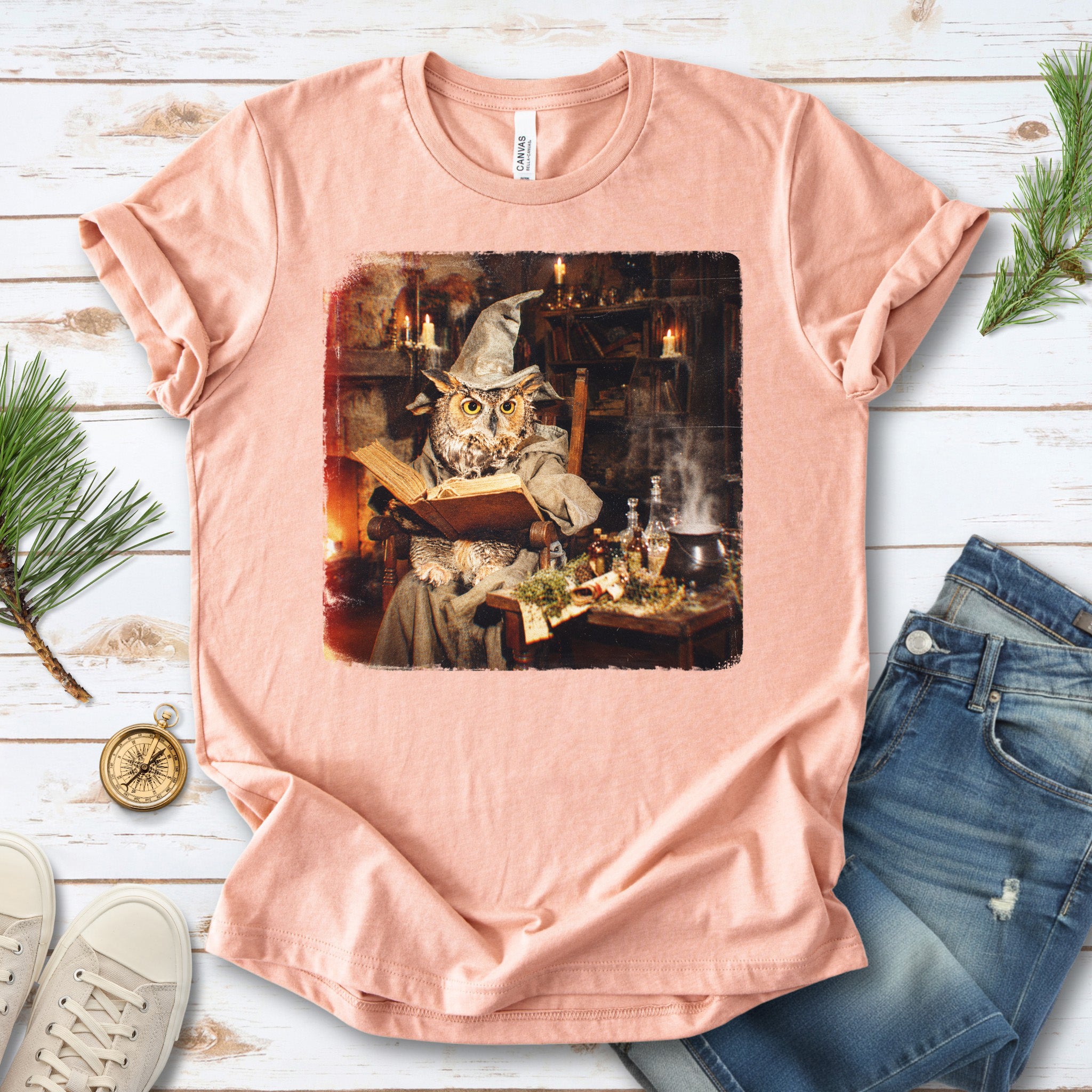 Wizard Owl Dark Academia Fantasy Bookish Forest Magic Gift T-Shirt