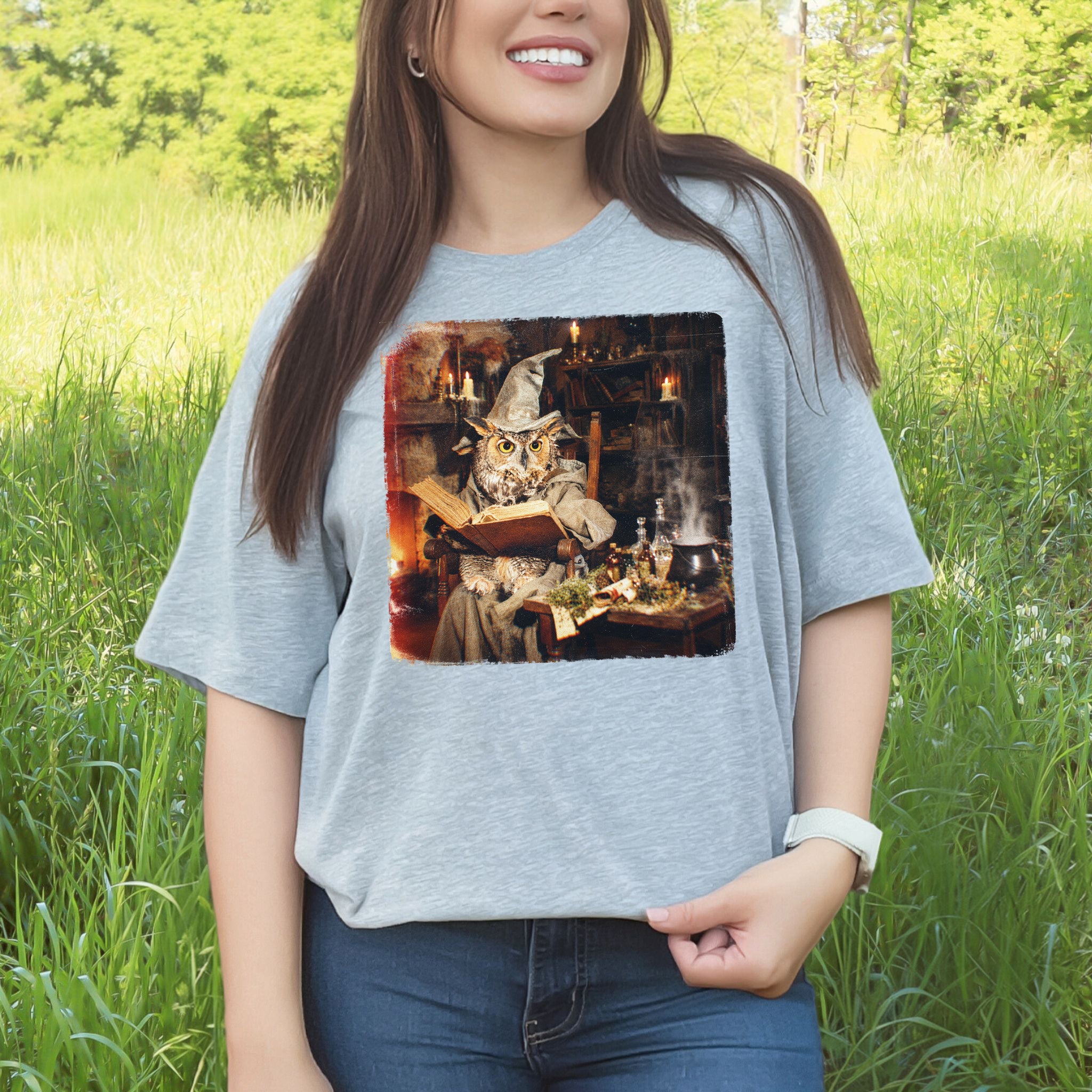 Wizard Owl Dark Academia Fantasy Bookish Forest Magic Gift T-Shirt