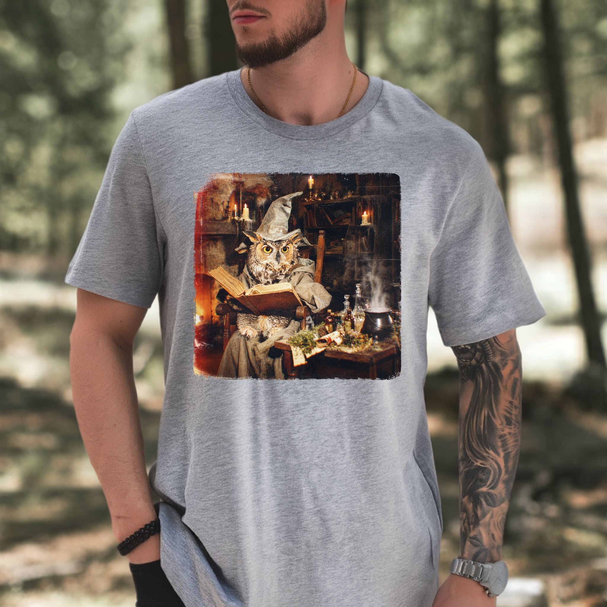 Wizard Owl Dark Academia Fantasy Bookish Forest Magic Gift T-Shirt