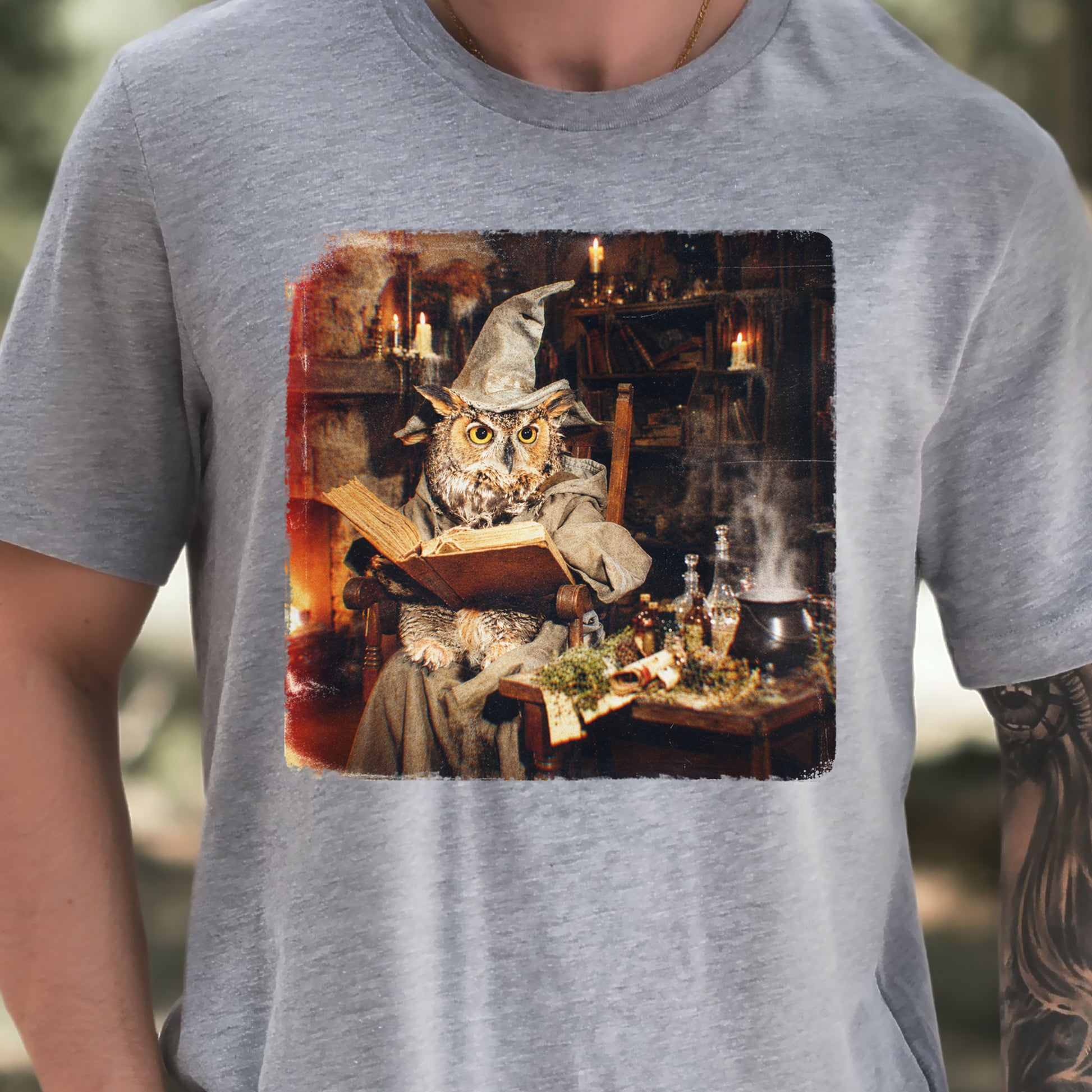 Wizard Owl Dark Academia Fantasy Bookish Forest Magic Gift T-Shirt