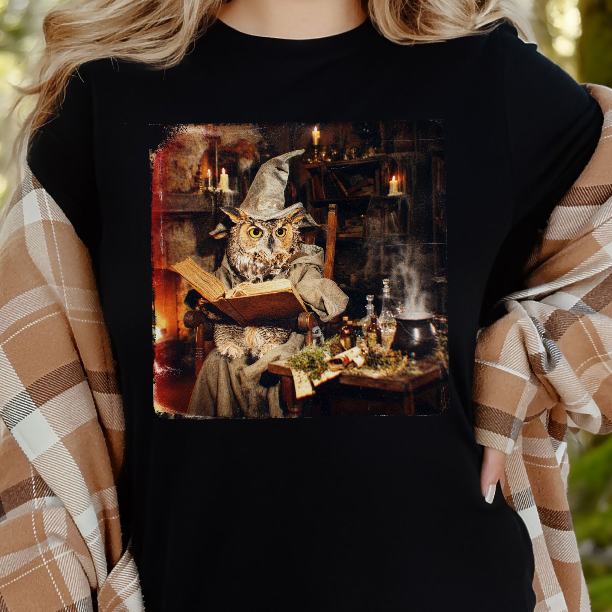 Wizard Owl Dark Academia Fantasy Bookish Forest Magic Gift T-Shirt