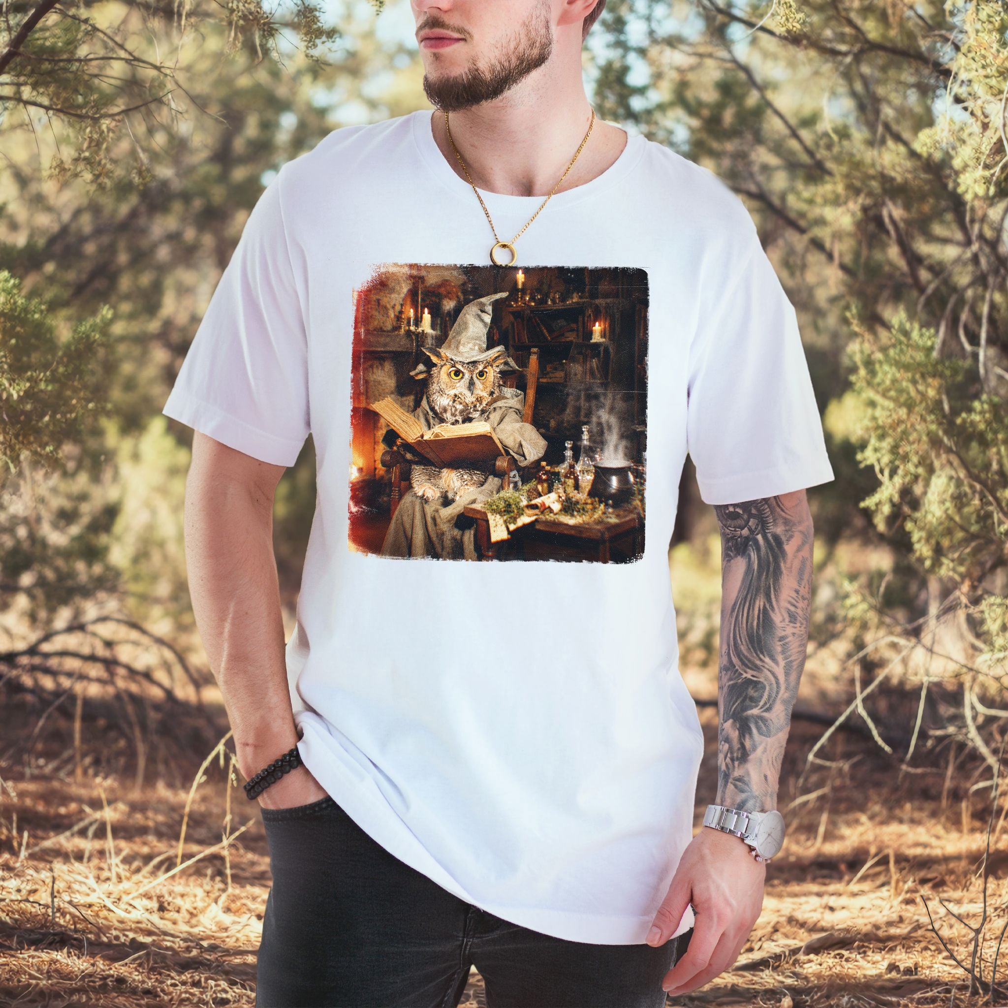 Wizard Owl Dark Academia Fantasy Bookish Forest Magic Gift T-Shirt