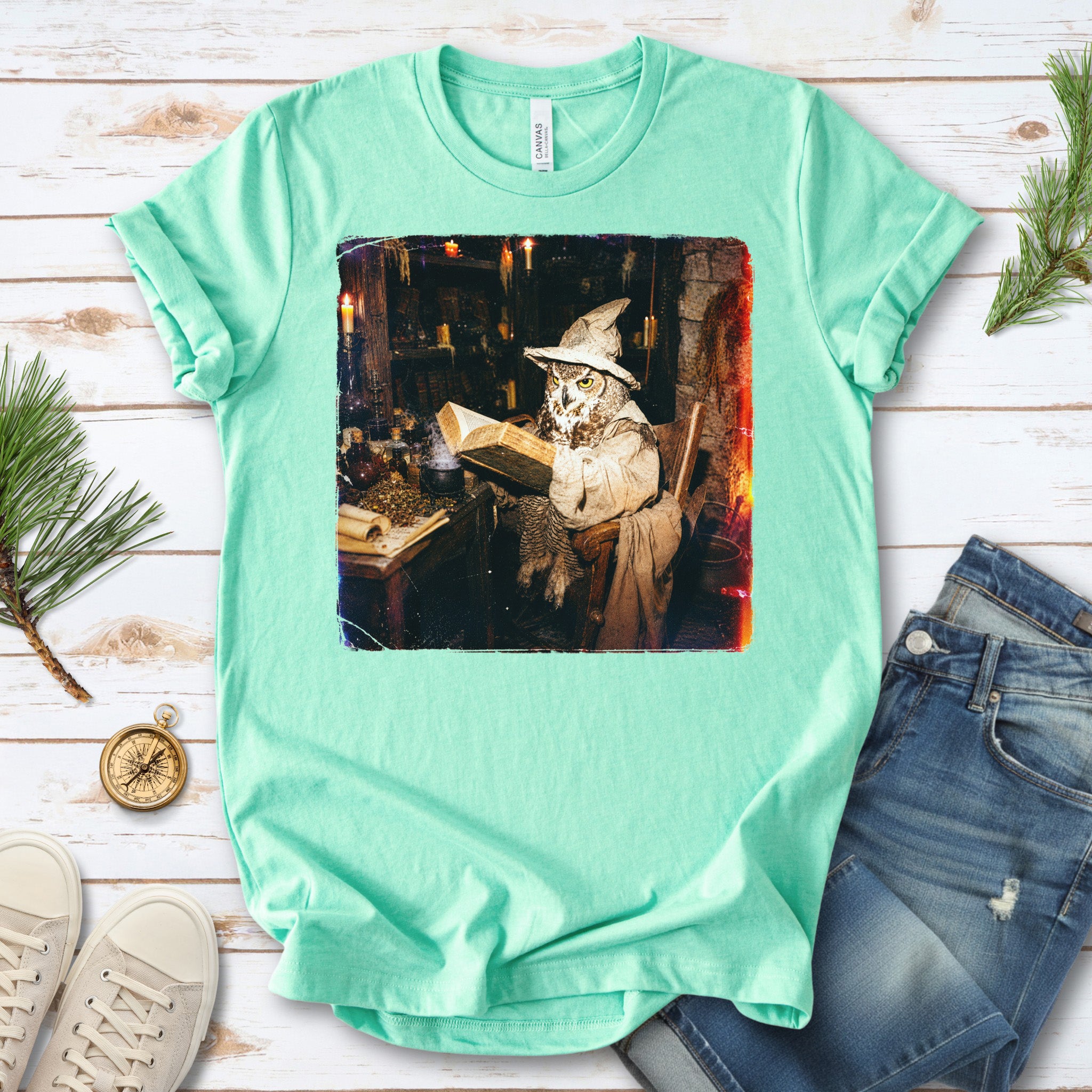 The Spellbound Owl Wizard Dark Academia Fantasy T-Shirt