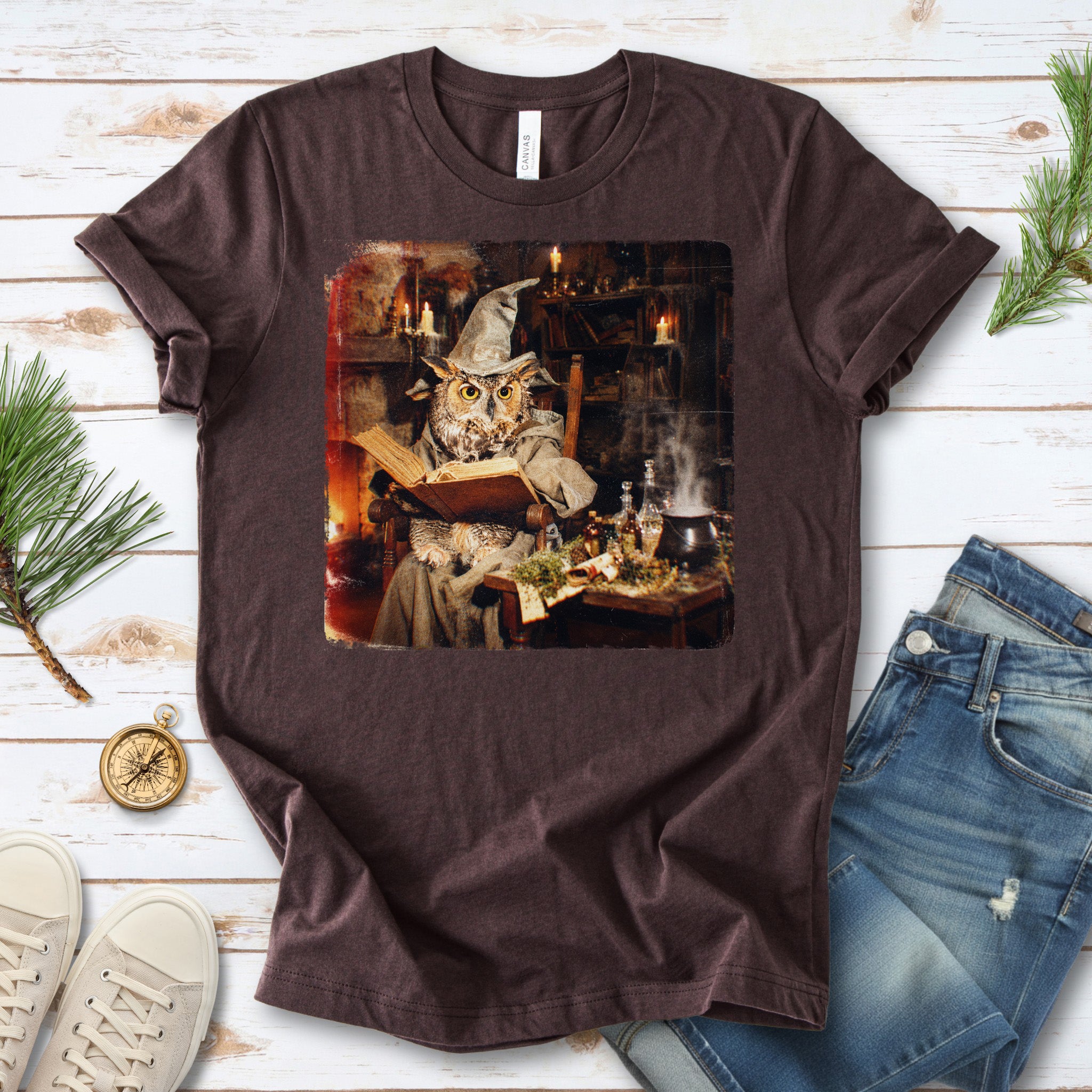 Wizard Owl Dark Academia Fantasy Bookish Forest Magic Gift T-Shirt