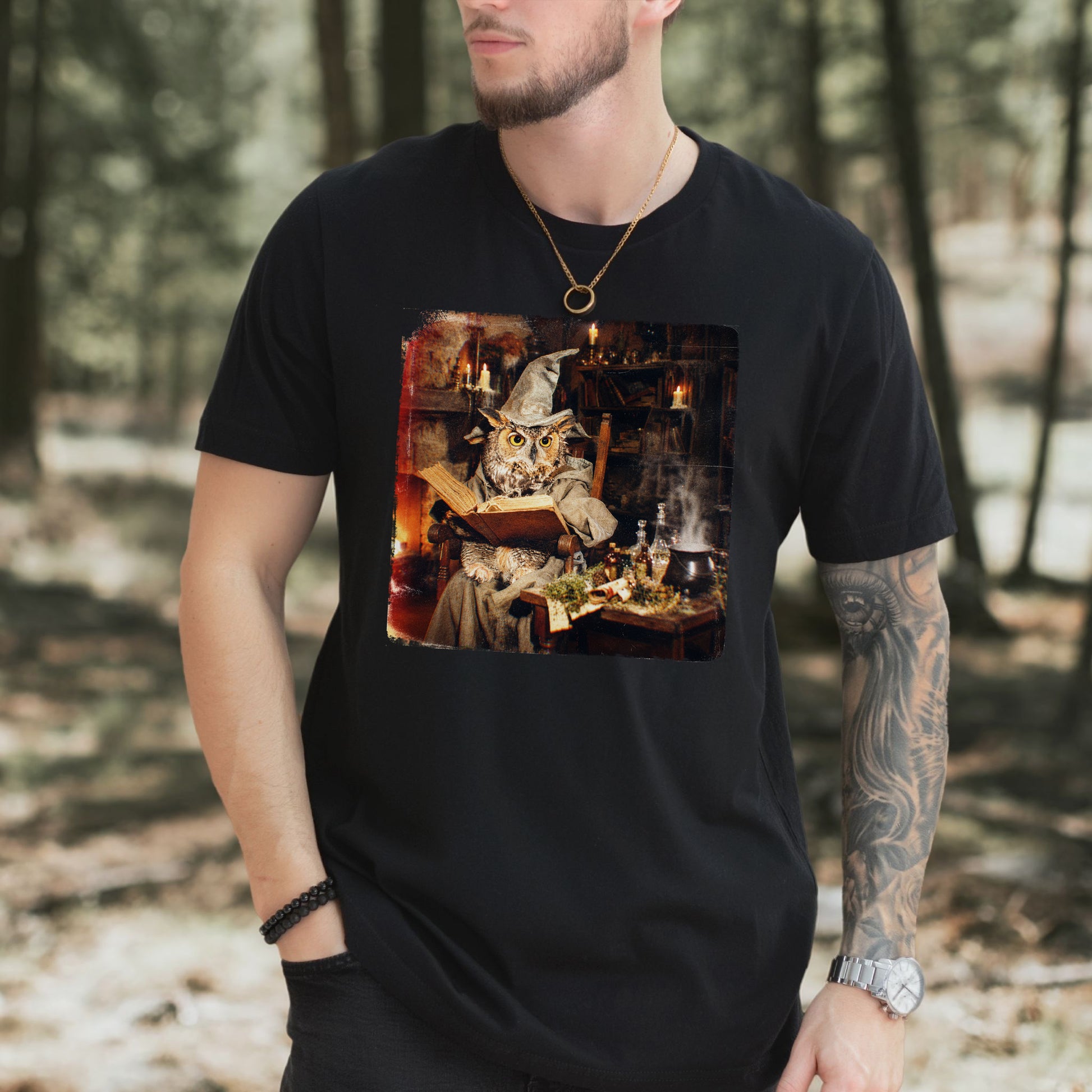 Wizard Owl Dark Academia Fantasy Bookish Forest Magic Gift T-Shirt