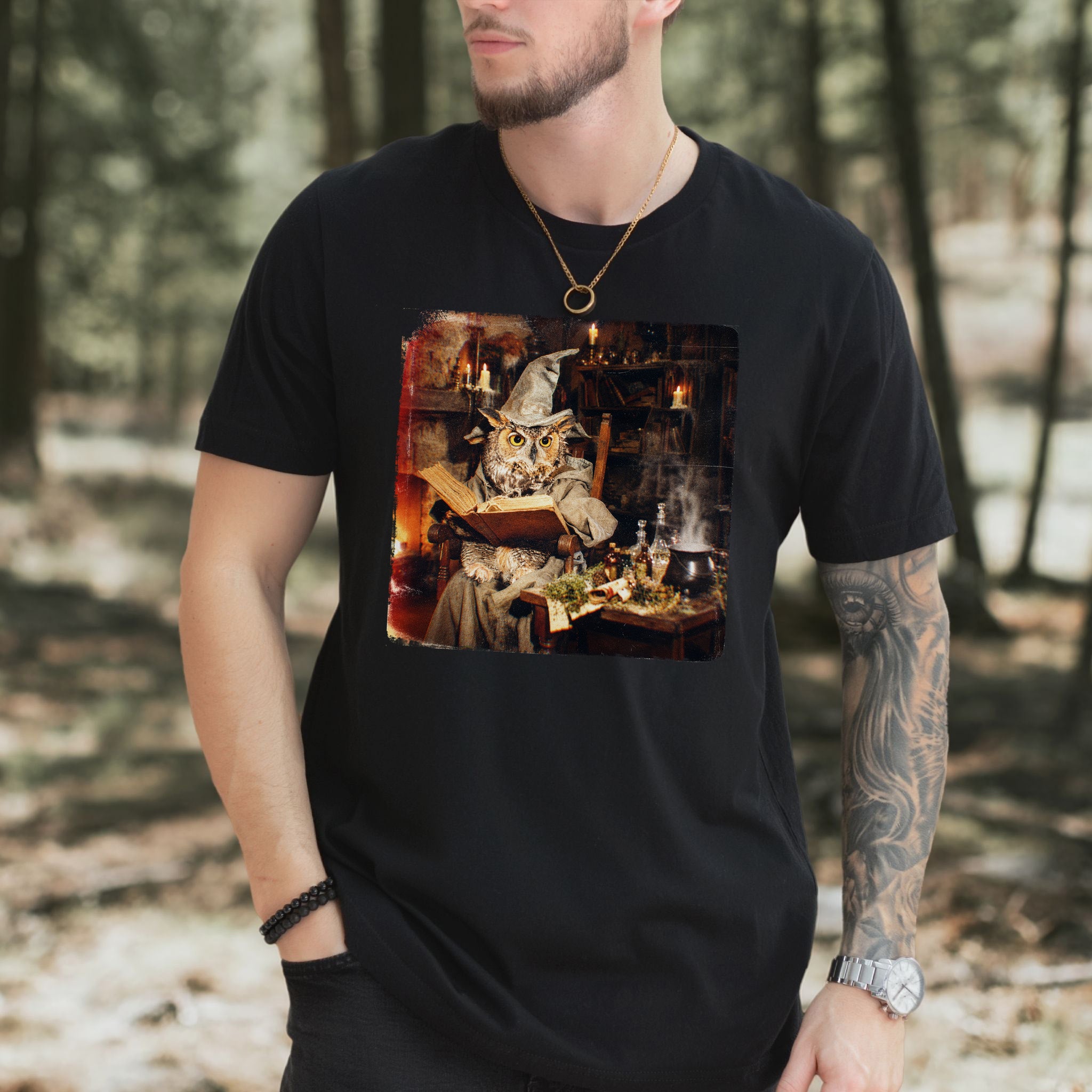 Wizard Owl Dark Academia Fantasy Bookish Forest Magic Gift T-Shirt