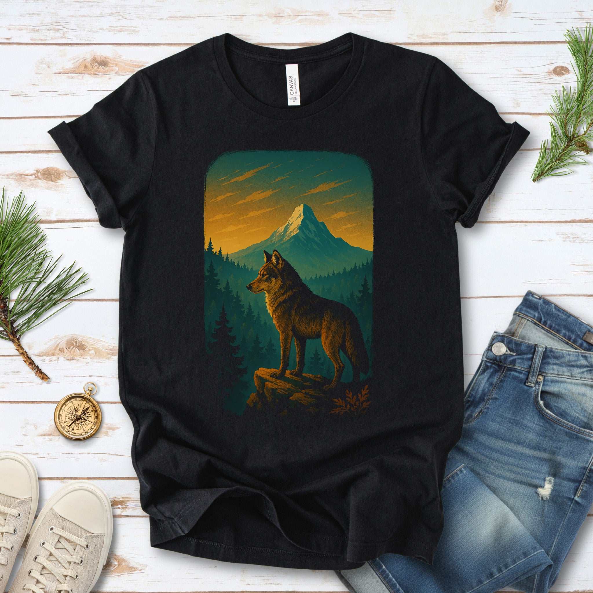 Wolf on Cliff T-Shirt – Majestic Forest & Mountain Wildlife Tee