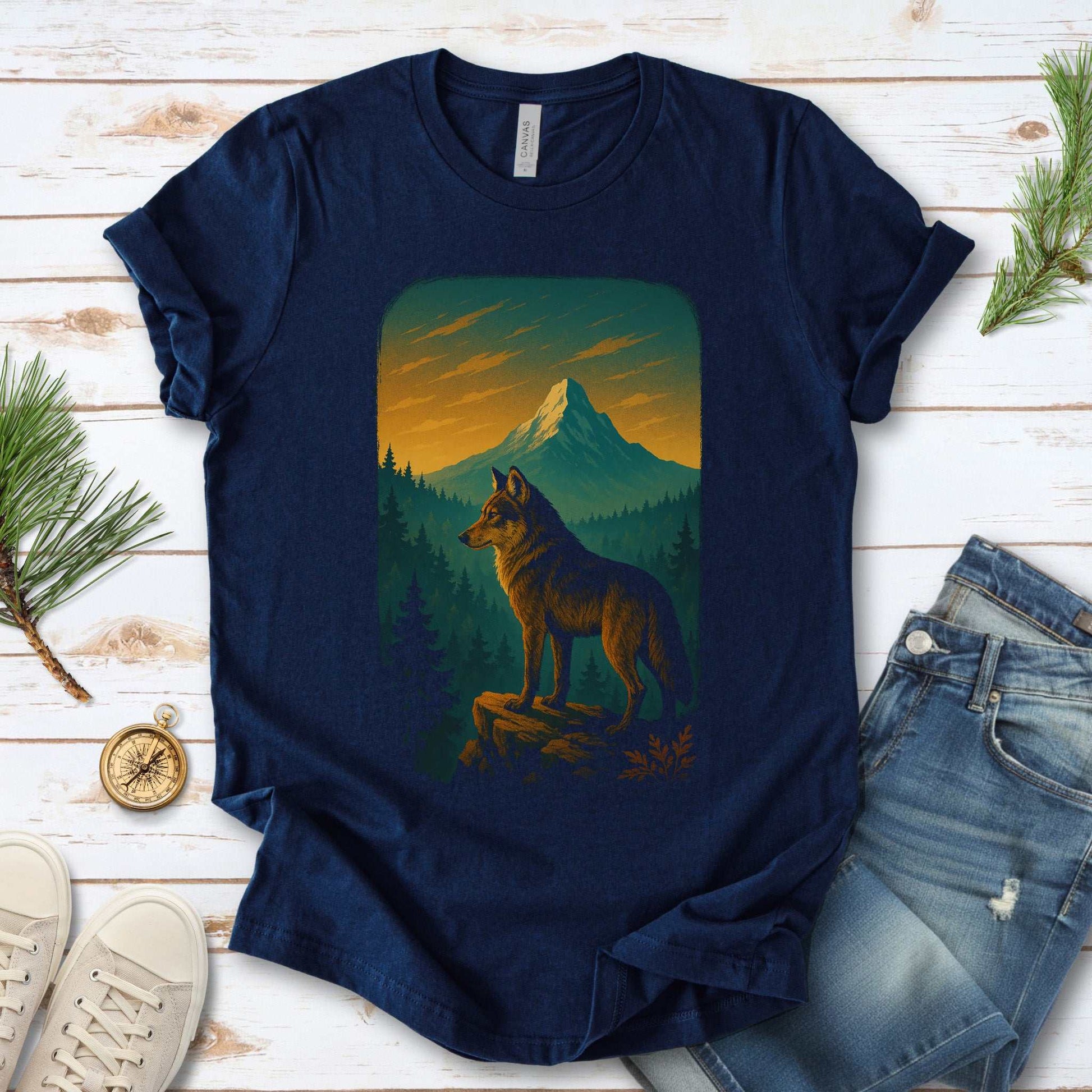 Wolf on Cliff T-Shirt – Majestic Forest & Mountain Wildlife Tee