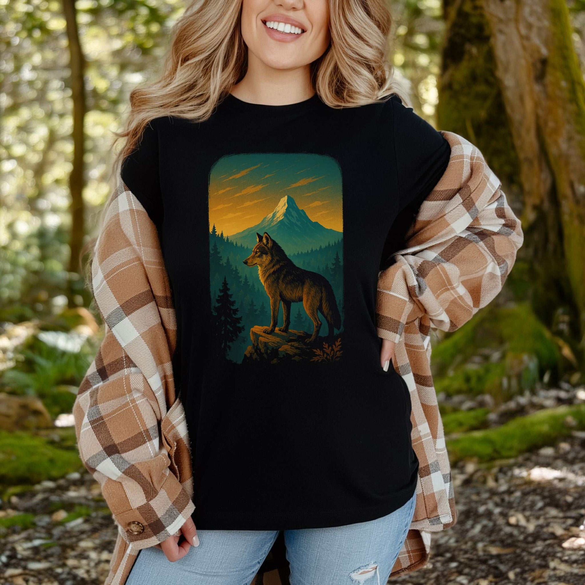 Wolf on Cliff T-Shirt – Majestic Forest & Mountain Wildlife Tee