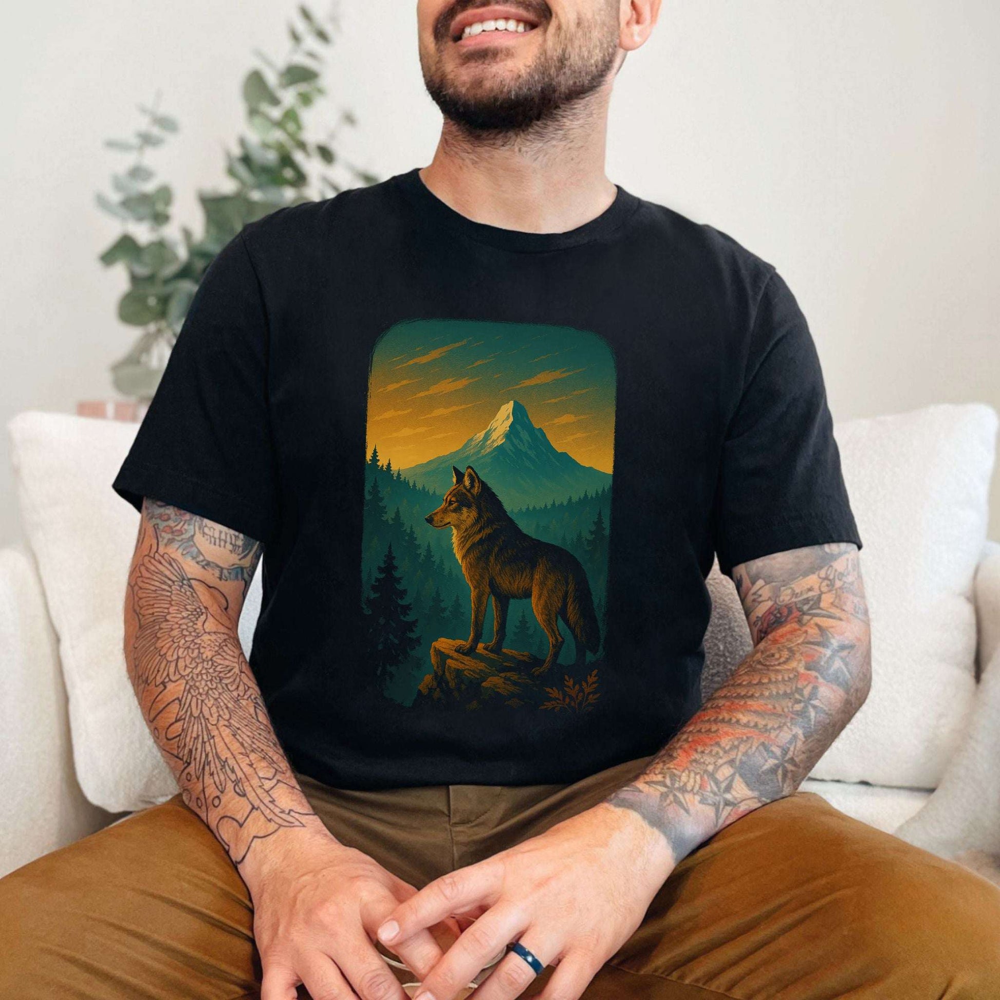 Wolf on Cliff T-Shirt – Majestic Forest & Mountain Wildlife Tee