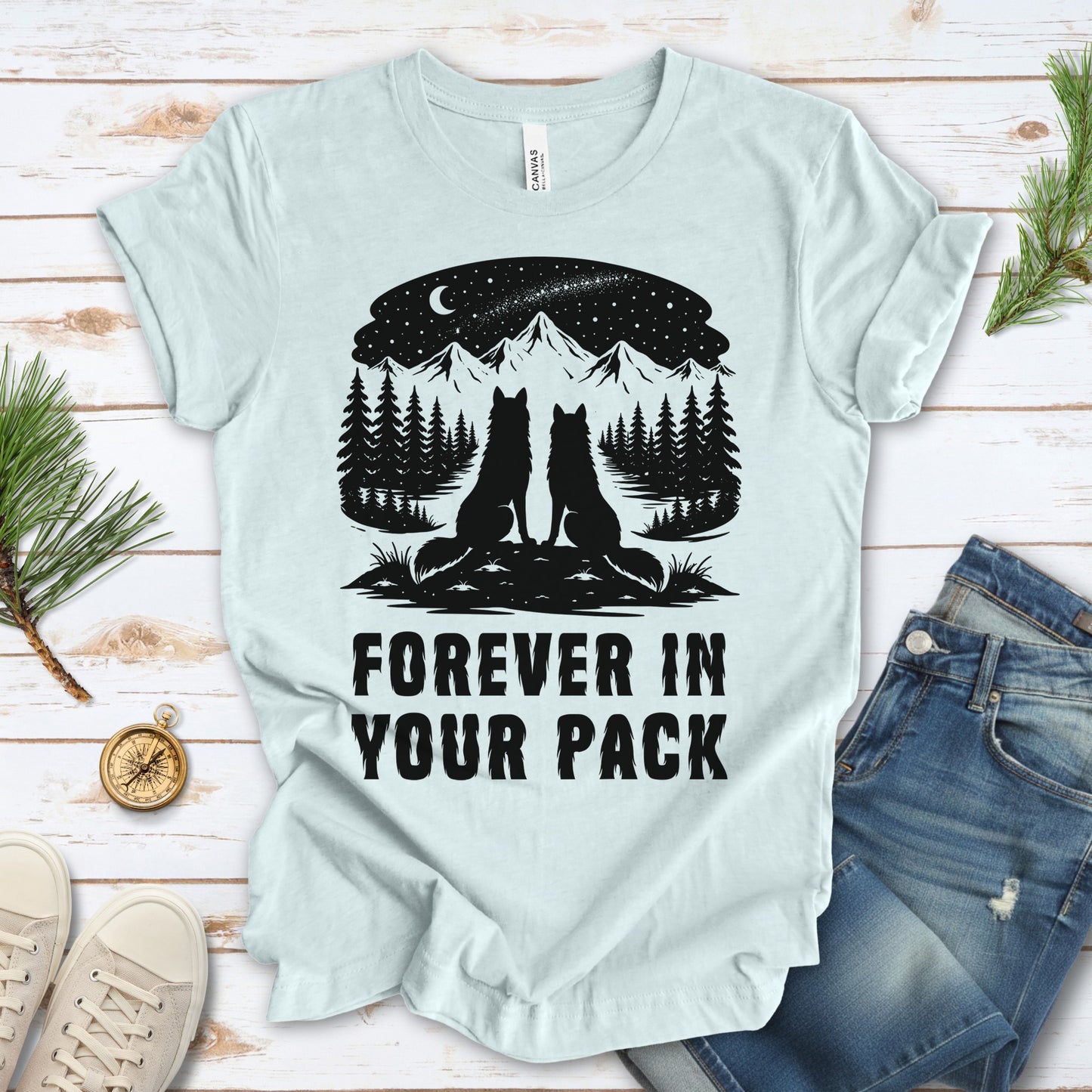 Forever In Your Pack – Wolf Couple Forest Night Shirt