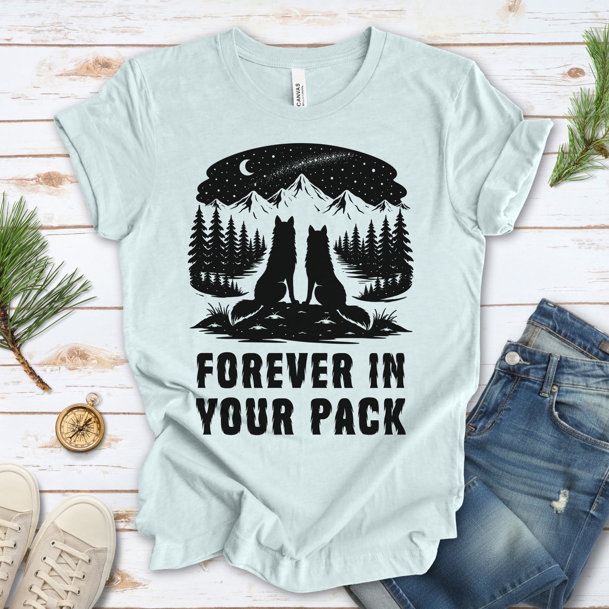 Forever In Your Pack – Wolf Couple Forest Night Shirt