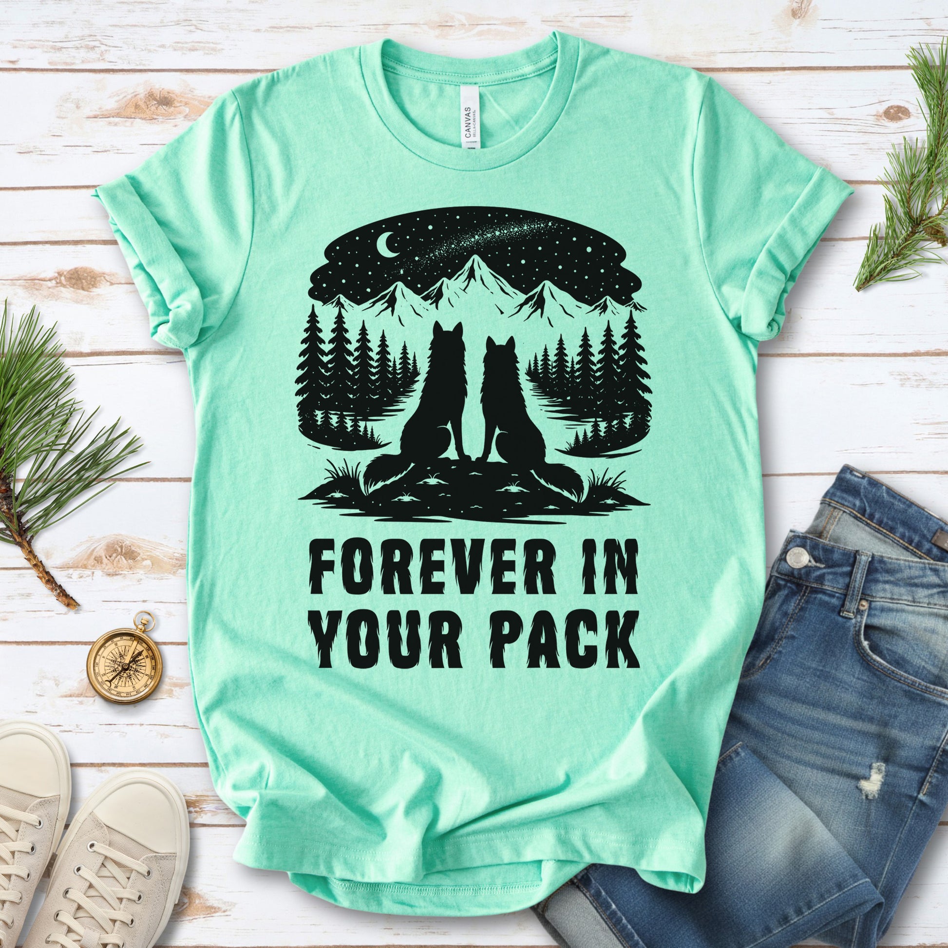 Forever In Your Pack – Wolf Couple Forest Night Shirt