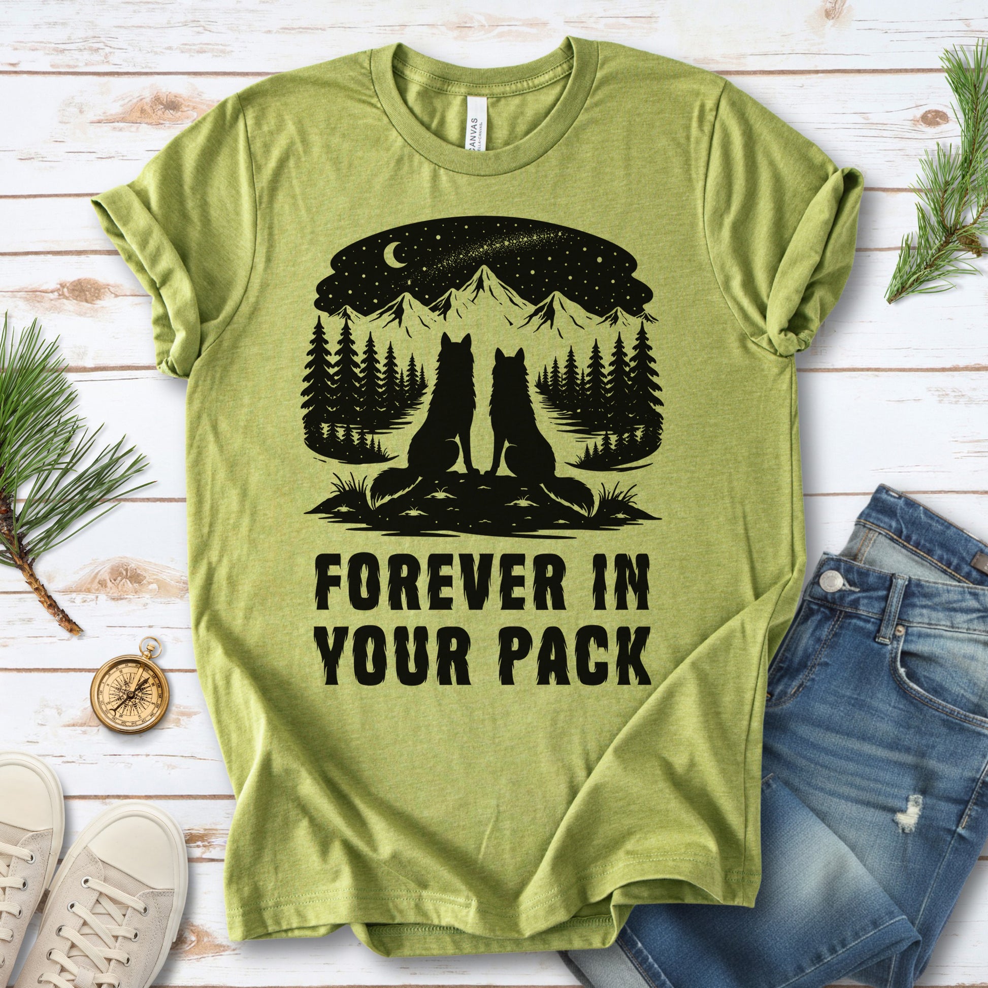 Forever In Your Pack – Wolf Couple Forest Night Shirt