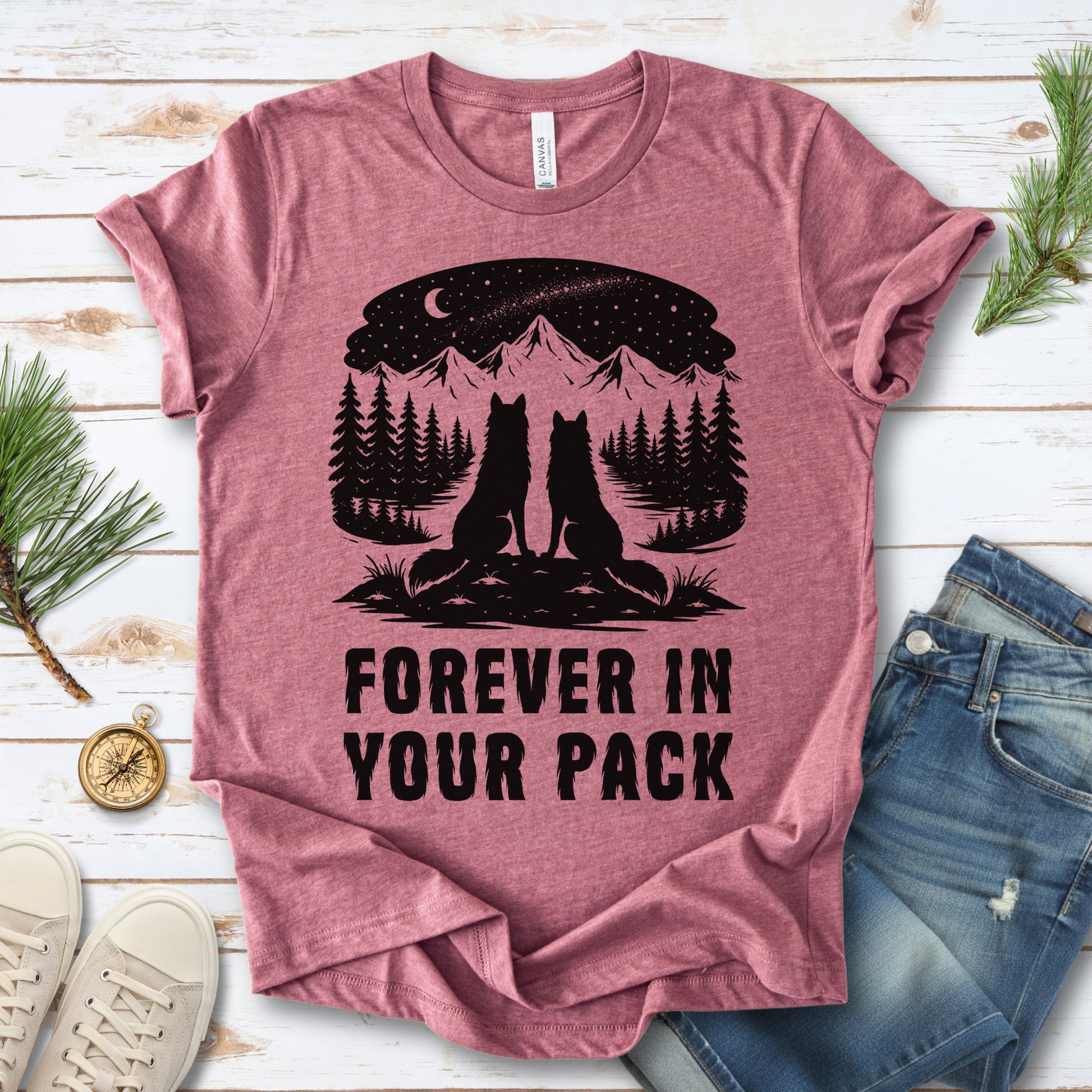 Forever In Your Pack – Wolf Couple Forest Night Shirt