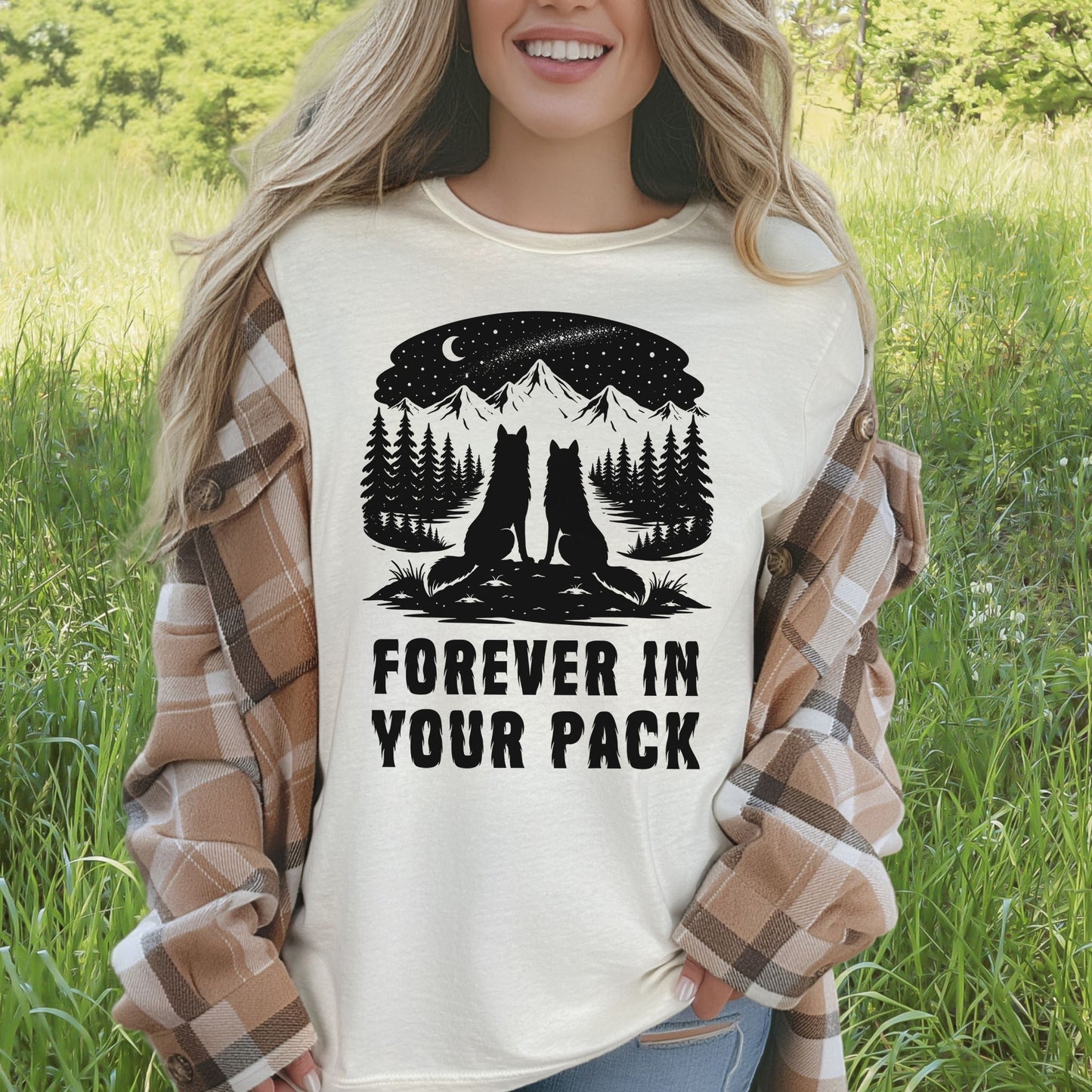 Forever In Your Pack – Wolf Couple Forest Night Shirt