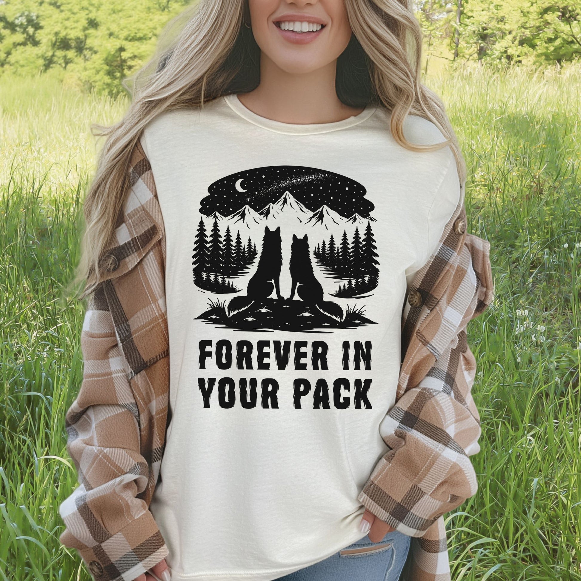 Forever In Your Pack – Wolf Couple Forest Night Shirt