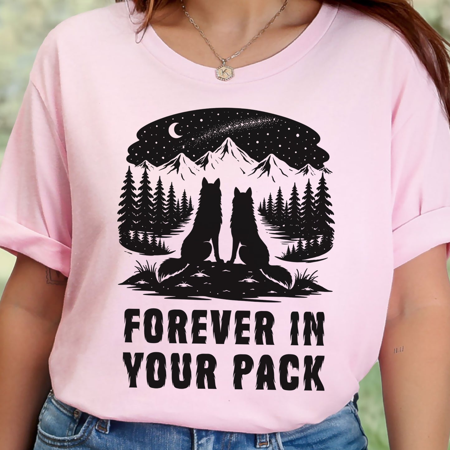 Forever In Your Pack – Wolf Couple Forest Night Shirt