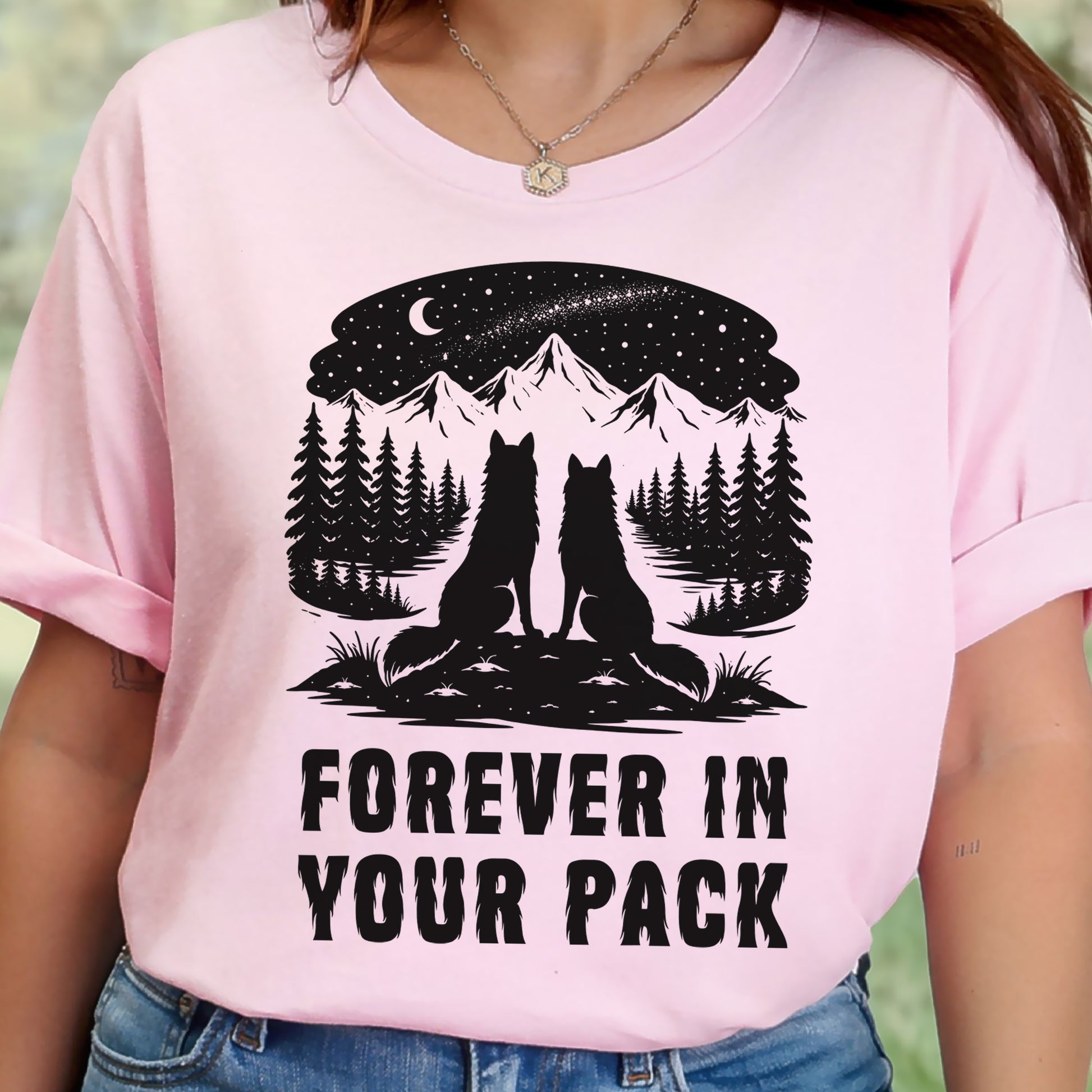 Forever In Your Pack – Wolf Couple Forest Night Shirt